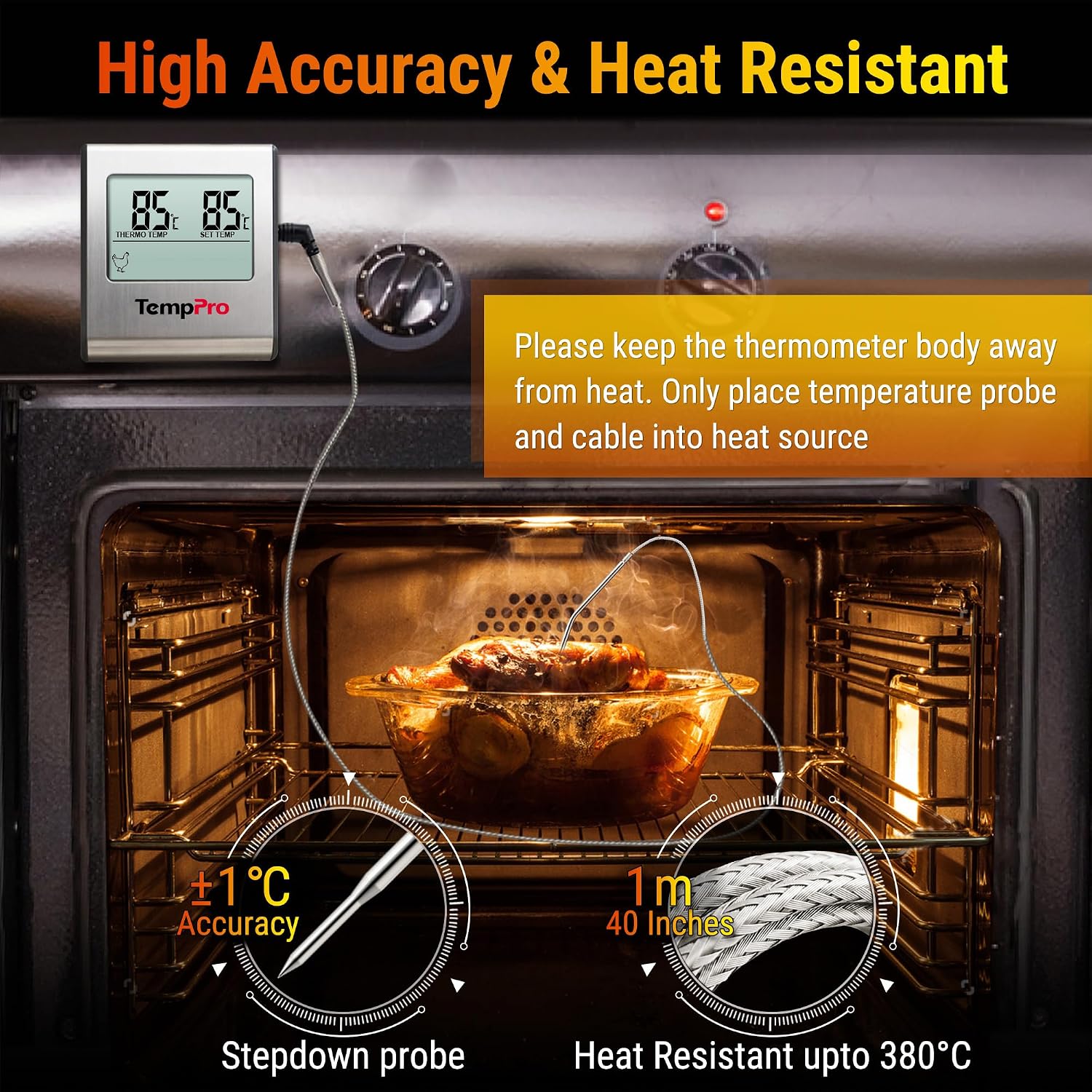 Detalle de ThermoPro TP16 Digital Kitchen Meat Thermometer with Long Stainless Steel Probe