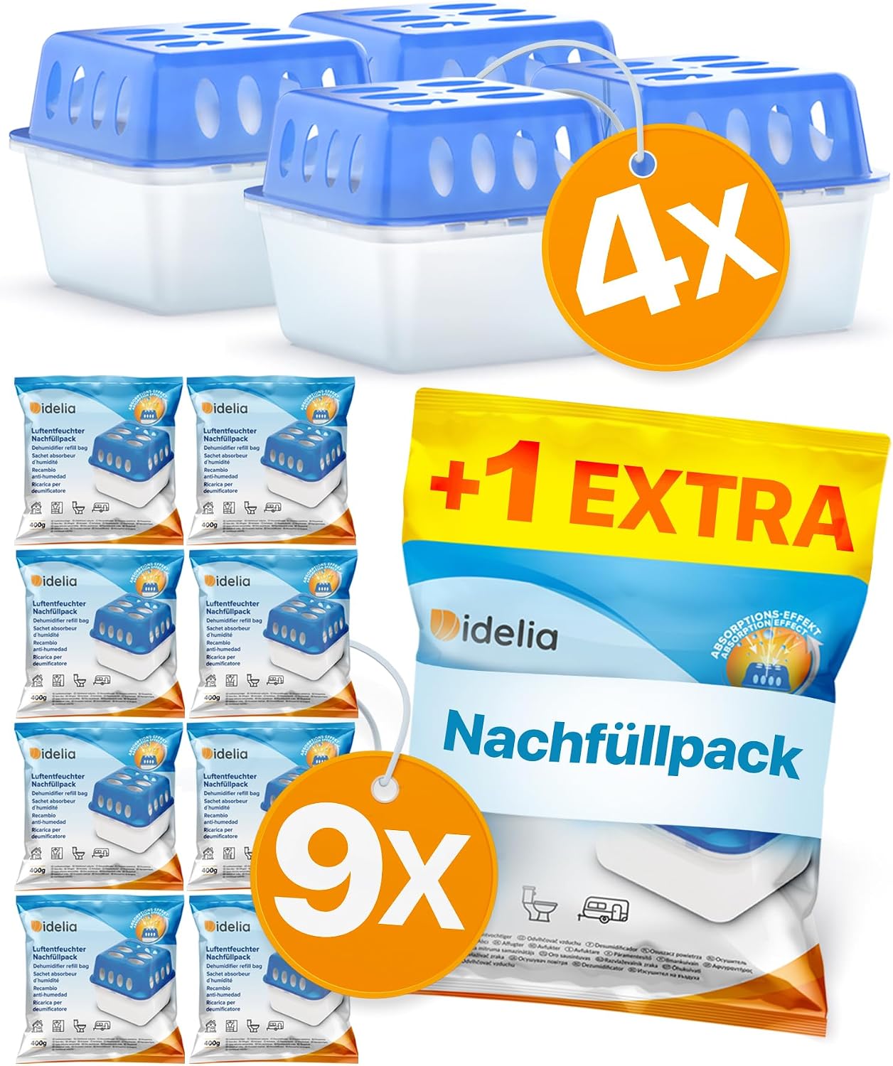 Thumbnail 6 de Idelia Luftentfeuchter Granulat 400 g – Sparvorteil 10er Set Nachfüllpack (8x Nachfüllpack im Paket) für Schimmel- und Geruchsschutz