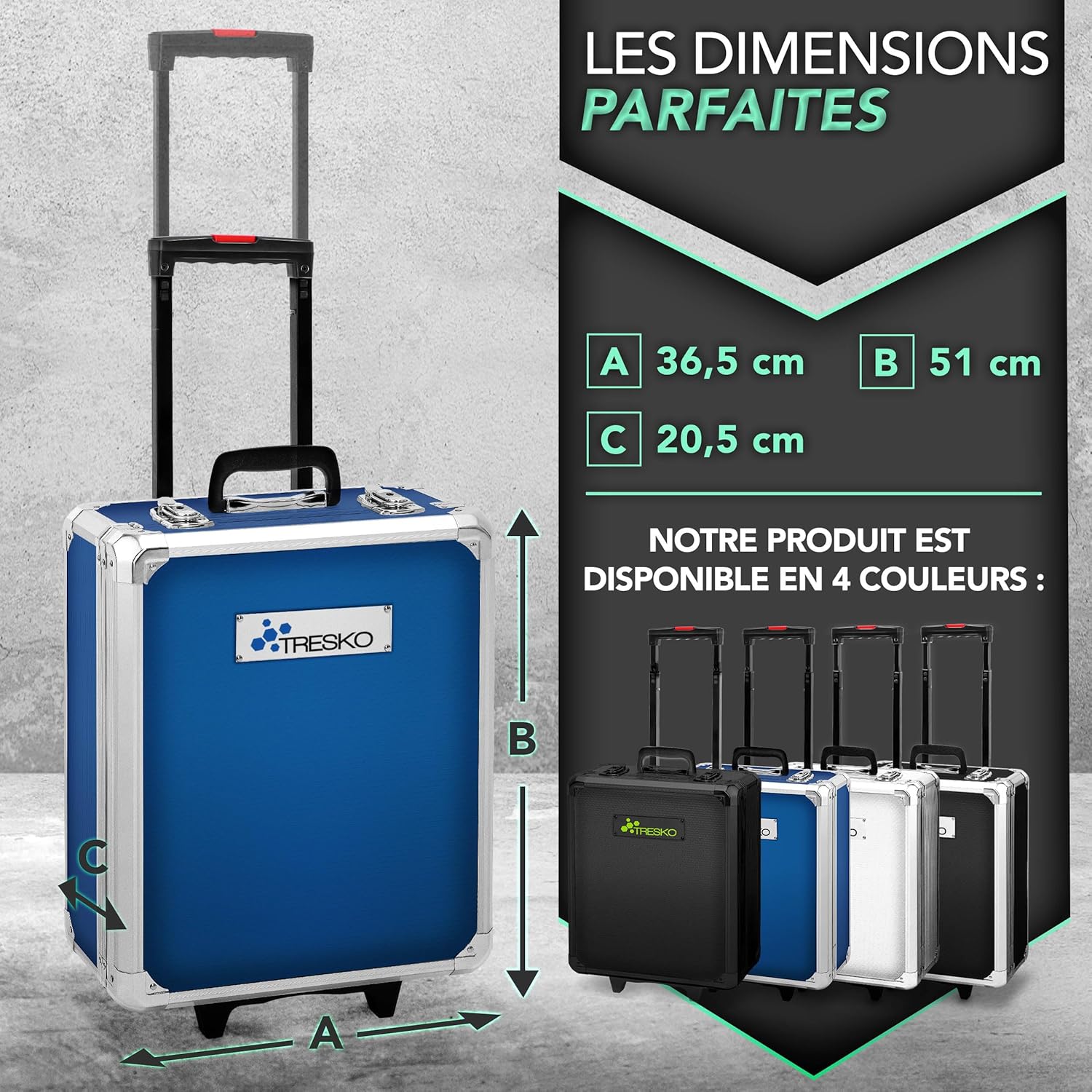 Detalle de TRESKO Boîte à Outils 1400 pièces en Chrome Vanadium – Mallette aluminium et poignée télescopique (Bleu)
