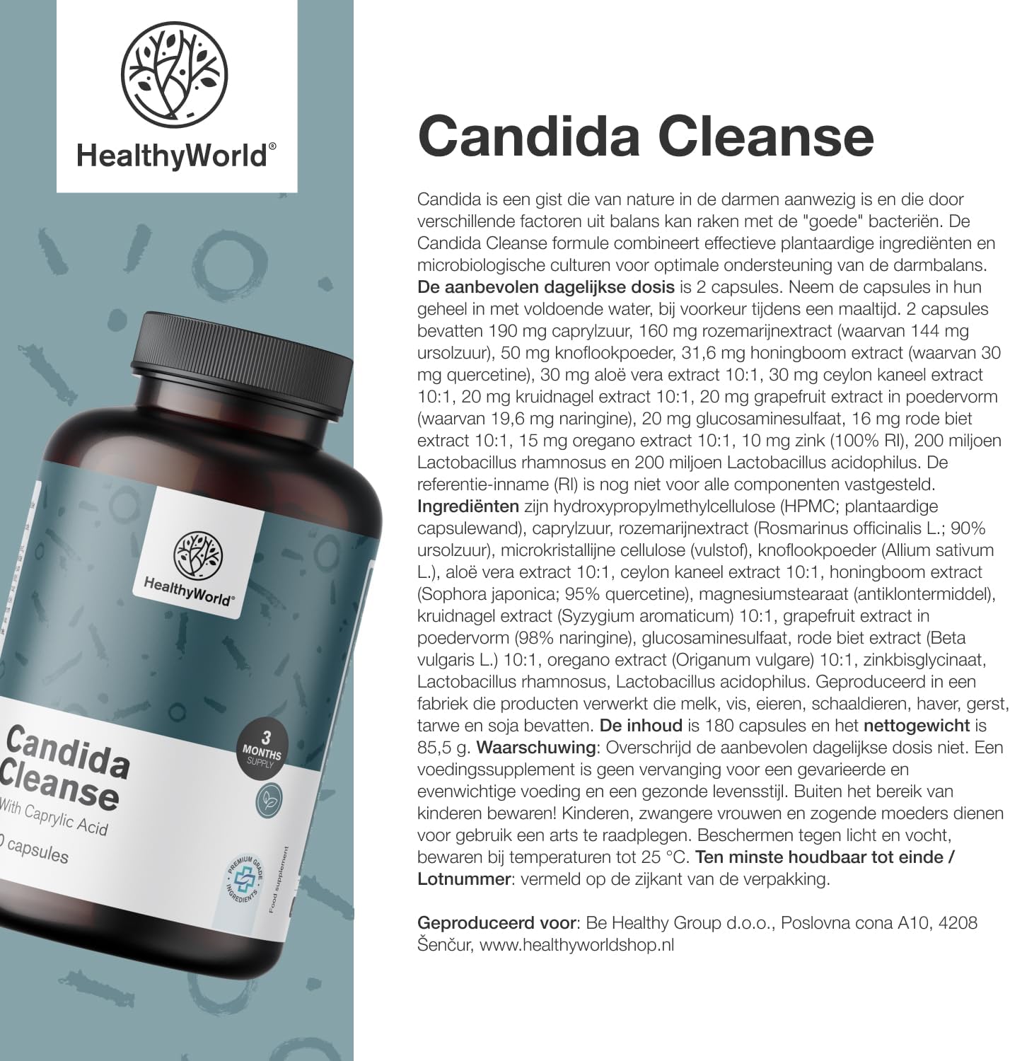 Thumbnail 6 de HealthyWorld Candida Cleanse capsules met 16 actieve ingrediënten, 180 stuks