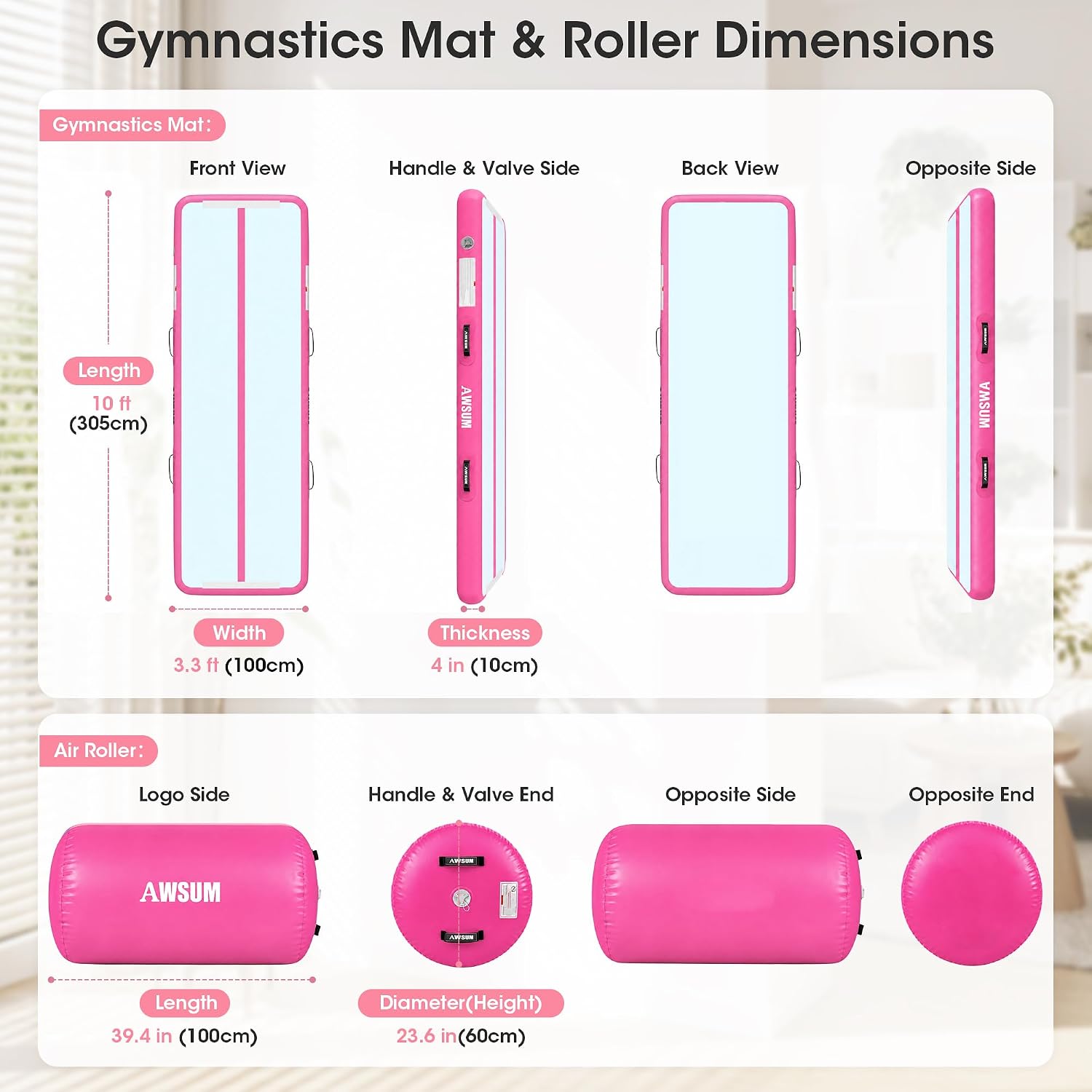 Thumbnail 6 de AWSUM Inflatable Gymnastics Mat 10ft – 20ft Training Air Mat with Electric Pump