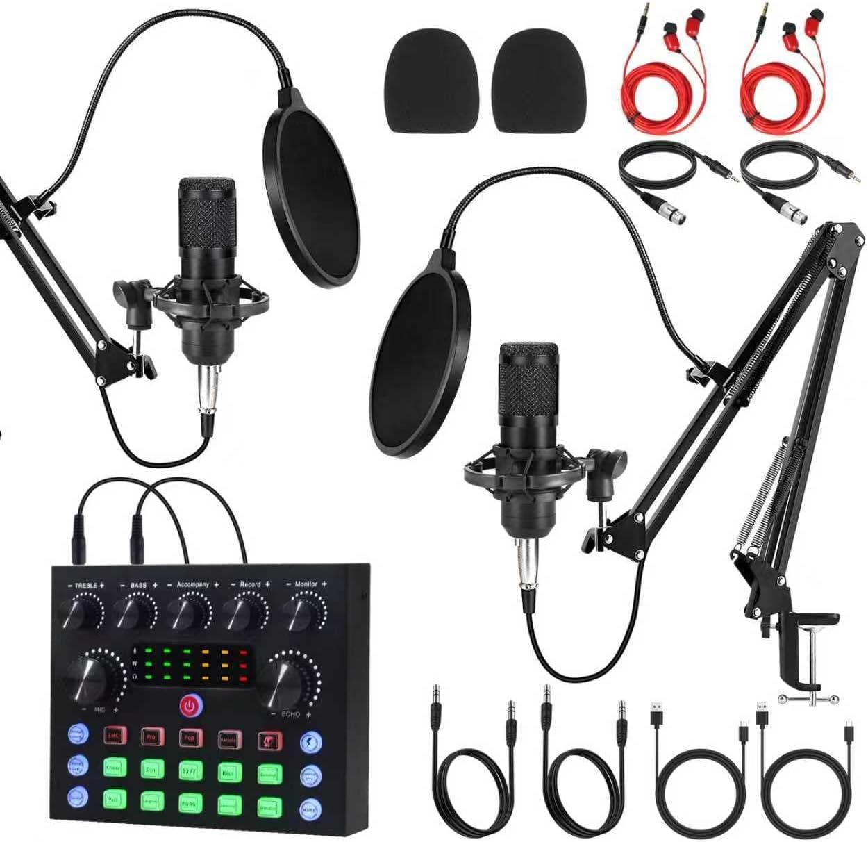 Detalle de J.I.Y mic A+ Podcast Recording Kit with Bluetooth Sound Card and DSP Effects