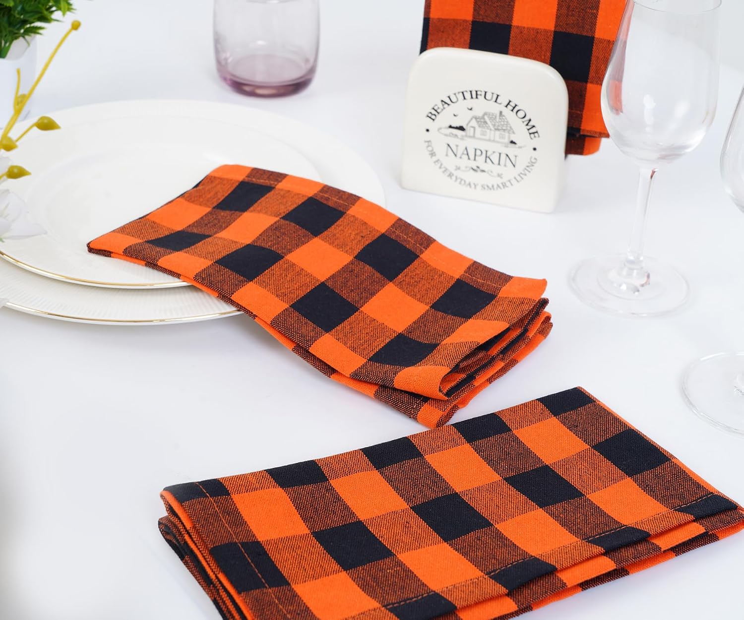 Detalle 2 de Blue Needles Gingham Buffalo Plaid Napkins 18x18