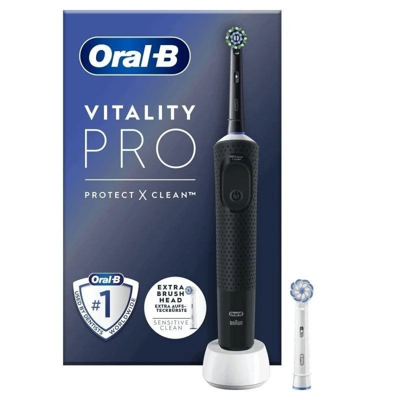 Detalle 2 de Oral-B Vitality Pro Pack: cepillo eléctrico recargable con cabezal extra (azul y negro) para una higiene bucal de precisión