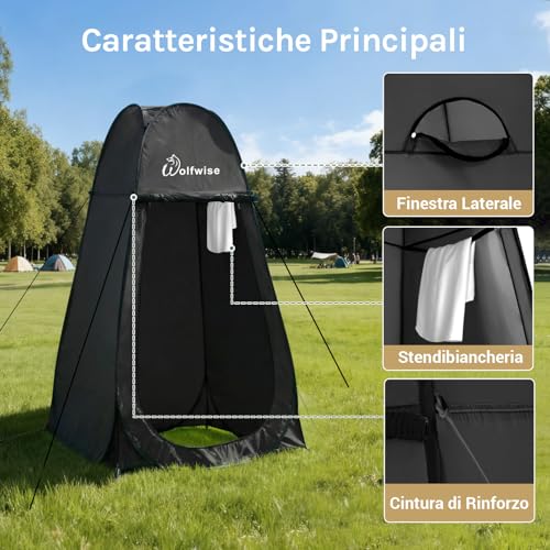 Thumbnail 6 de Wolfwise Tenda ad Apertura Istantanea Pop-Up – Privacy tent per campeggio, spiaggia e docce all’aperto (40" × 75" / 100 cm × 190 cm) – Nero