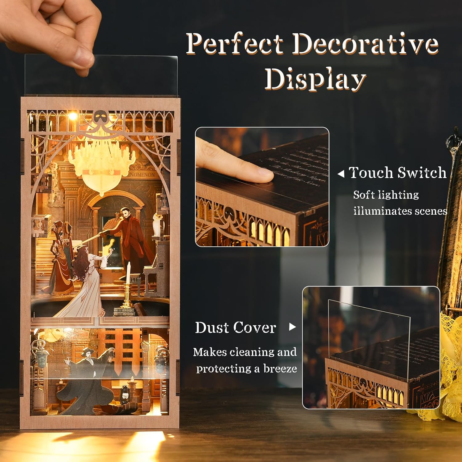 Detalle de CCCDF Phantom of the Opera Book Nook Kit — DIY 3D Wooden Bookend with LED Light