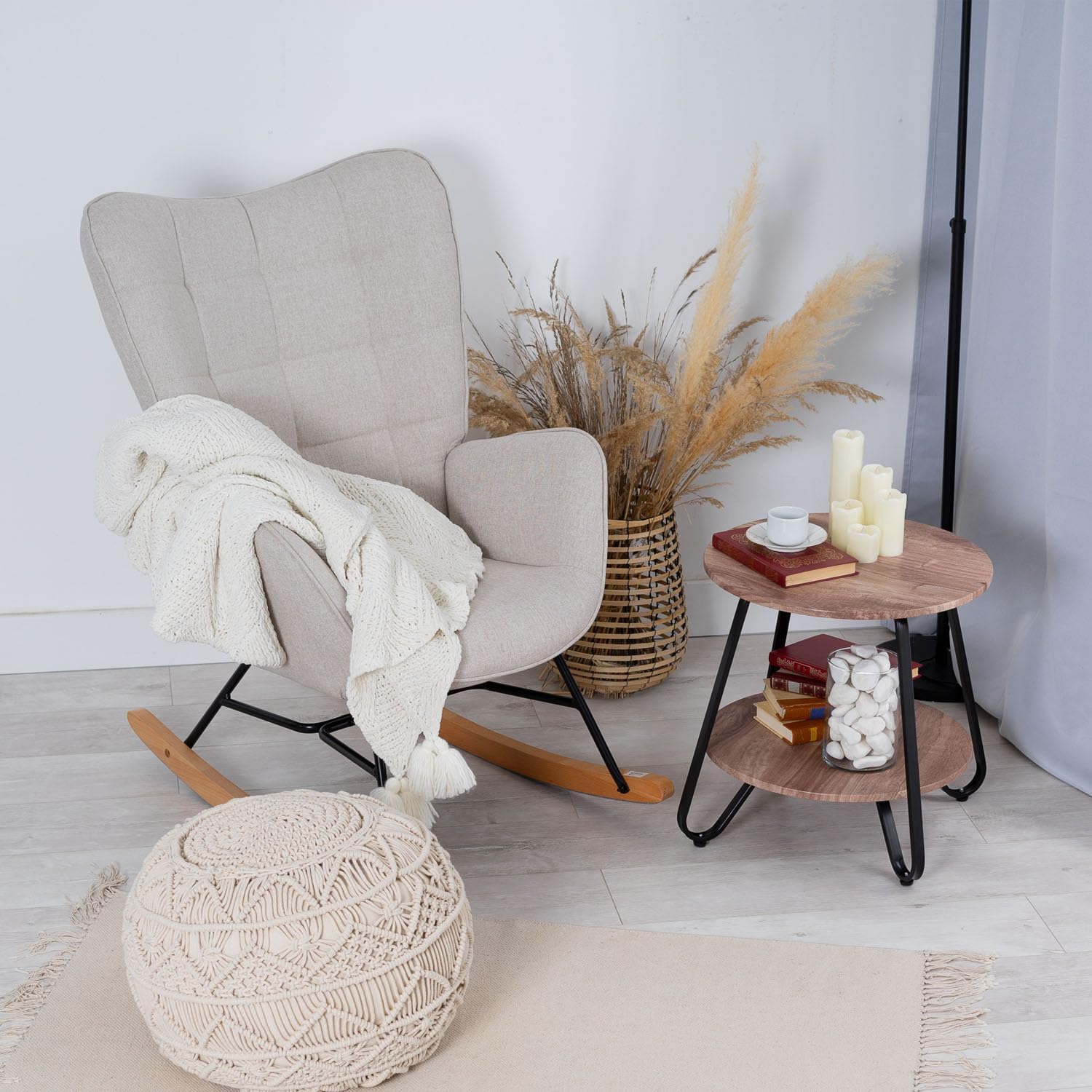 Thumbnail 6 de MEUBLE COSY rocking chair for nursery, nursing & reading – beige fabric with metal legs and wood base