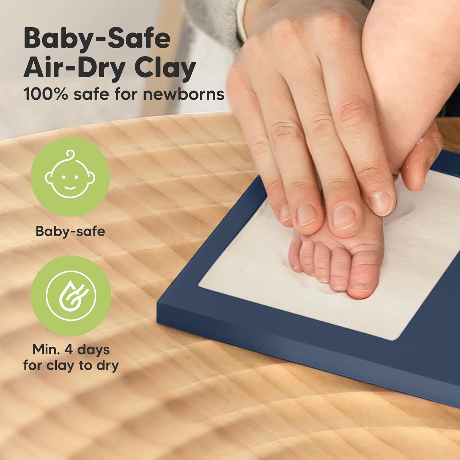 Detalle de KeaBabies Baby Hand and Footprint Kit - Clay Keepsake Frame in Midnight Blue