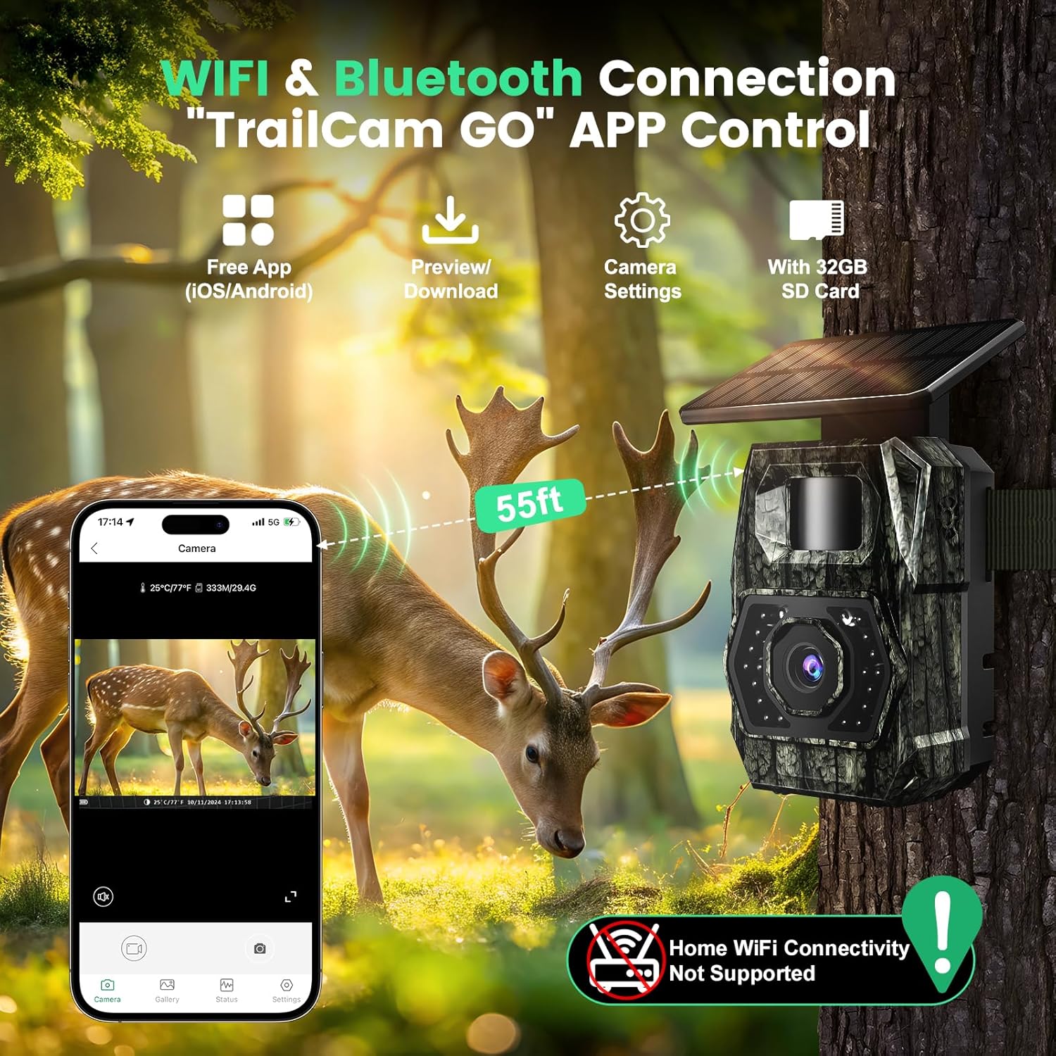 Detalle de MAXDONE PH970S Solar Trail Camera, 4K Video, 64MP, Wi-Fi, IP66