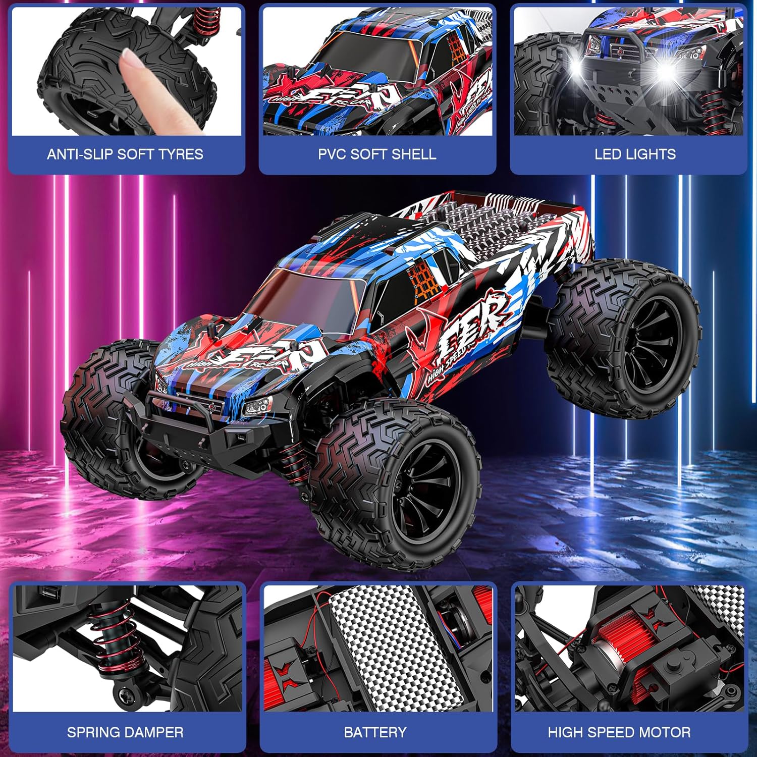 Thumbnail 2 de EVARY Voiture télécommandée 1:16 Monster Truck RC 40 km/h — 4x4 tout-terrain