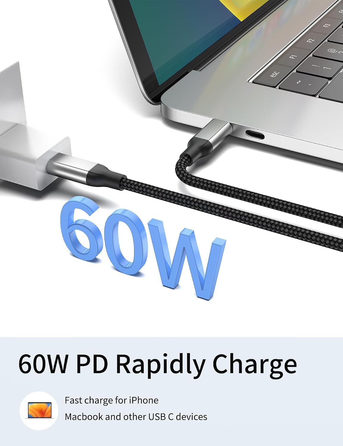 Detalle 2 de PD 60W USB C charger cable 1m 2 pack