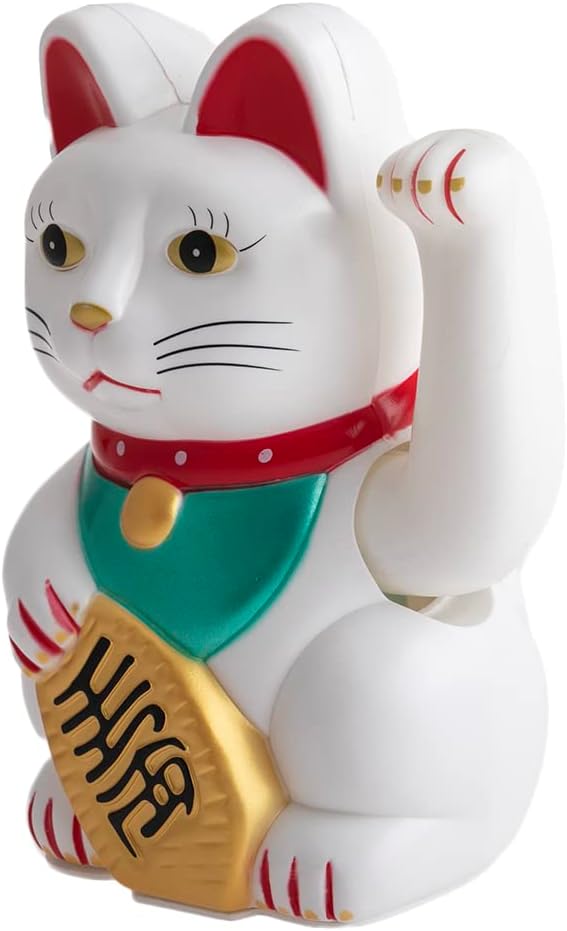 Detalle de lachineuse 3215 – figurka Maneki Neko z ruchomym ramieniem, biało-złota