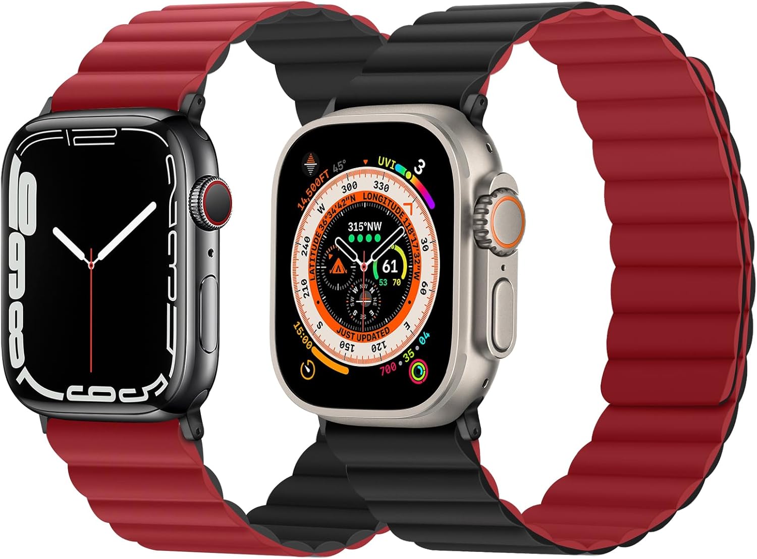 Thumbnail 1 de Anlinser Magnetic Straps double-sided reversible silicone band for Apple Watch 49/46/45/44/42/41/40mm (Red/Black)