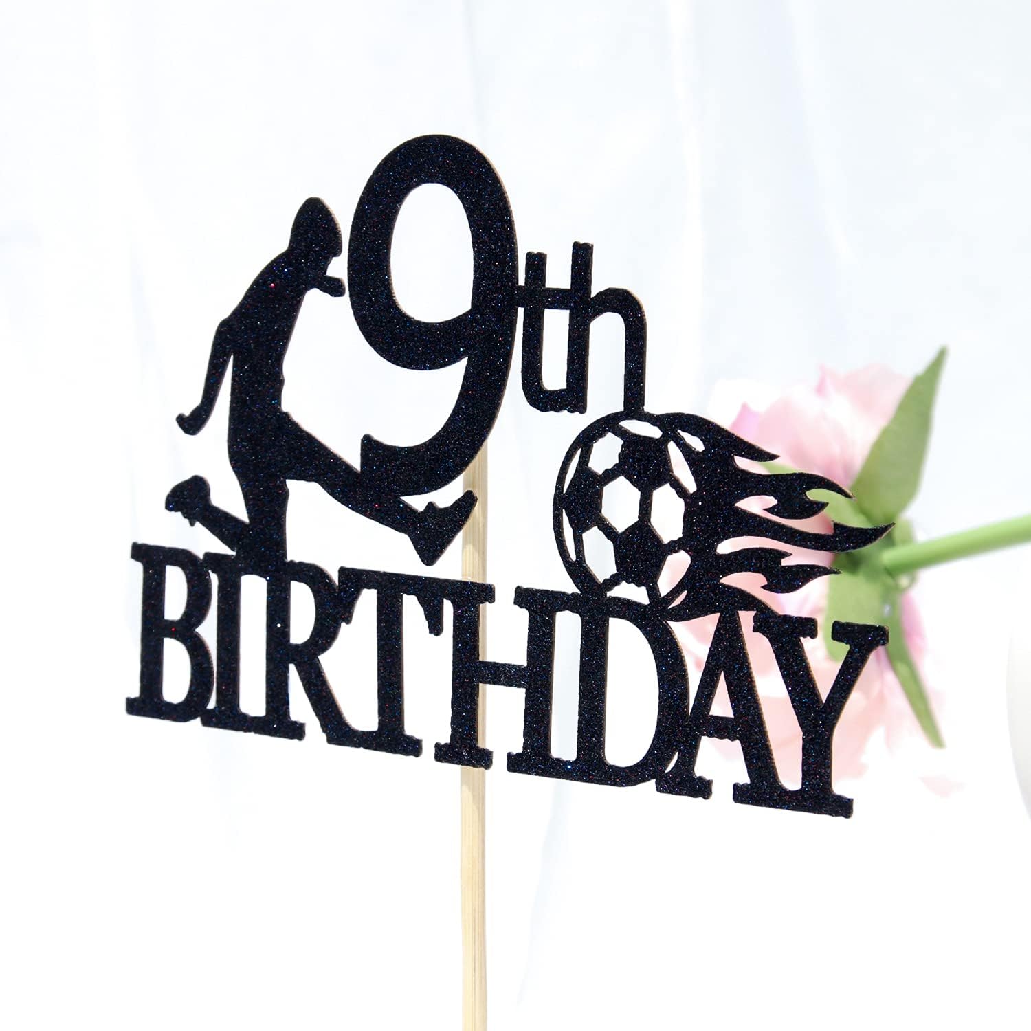 Detalle de Colorfulparty CF-0579 Happy 9th Birthday Soccer Cake Topper, Black Glitter