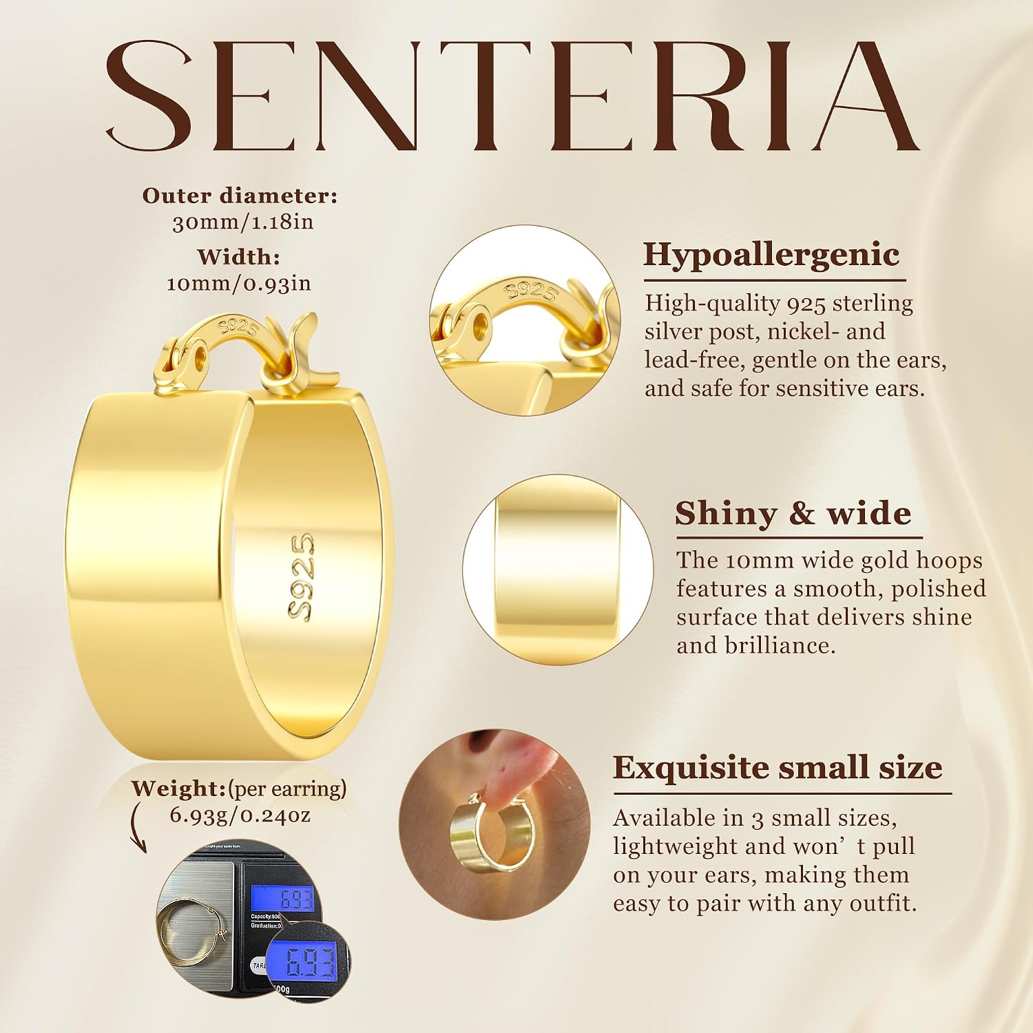 Detalle 2 de Chunky Gold Hoop Earrings 14K Gold-Plated
