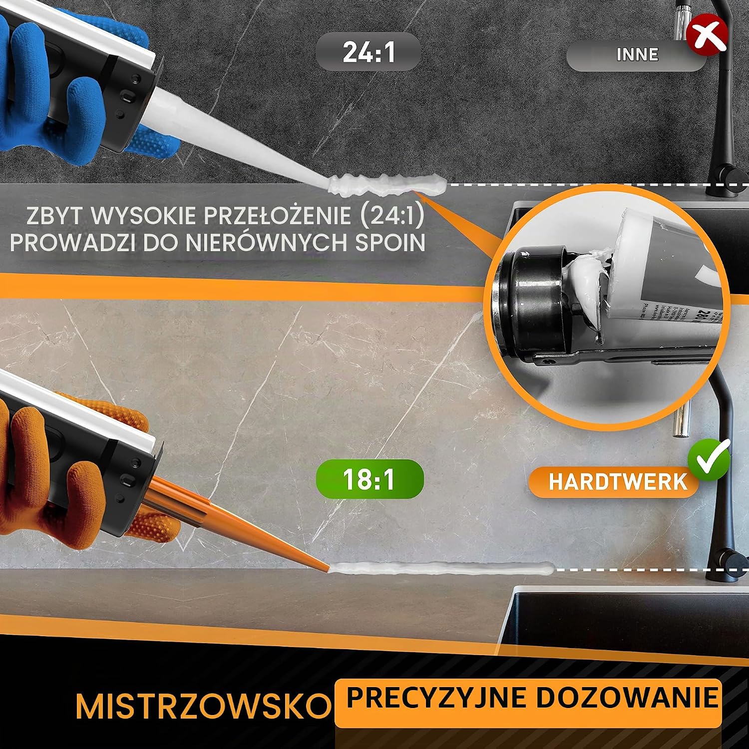 Detalle 1 de HARDTWERK wyciskacz do kartuszy 18:1 z obcinaczem, aluminiowy