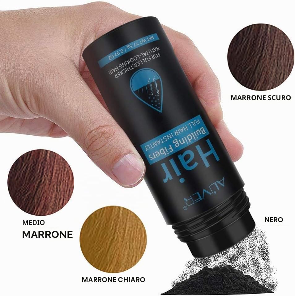 Detalle 2 de Fibre di Capelli Marrone Scuro di Aliver – Fibre di Capelli per diradamento, effetto immediato in 15 secondi
