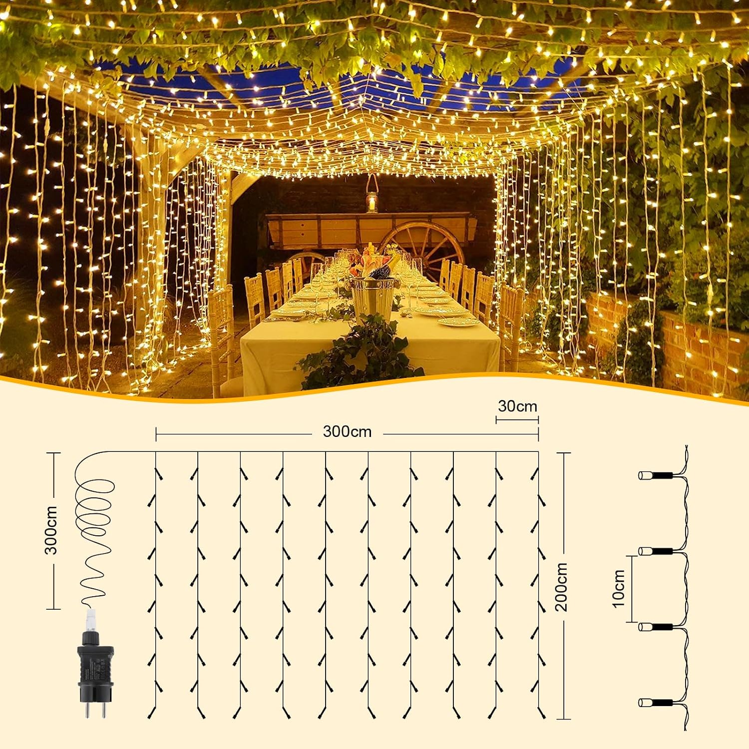 Detalle 1 de LED Lichtervorhang 3 x 2 m mit 200 LEDs