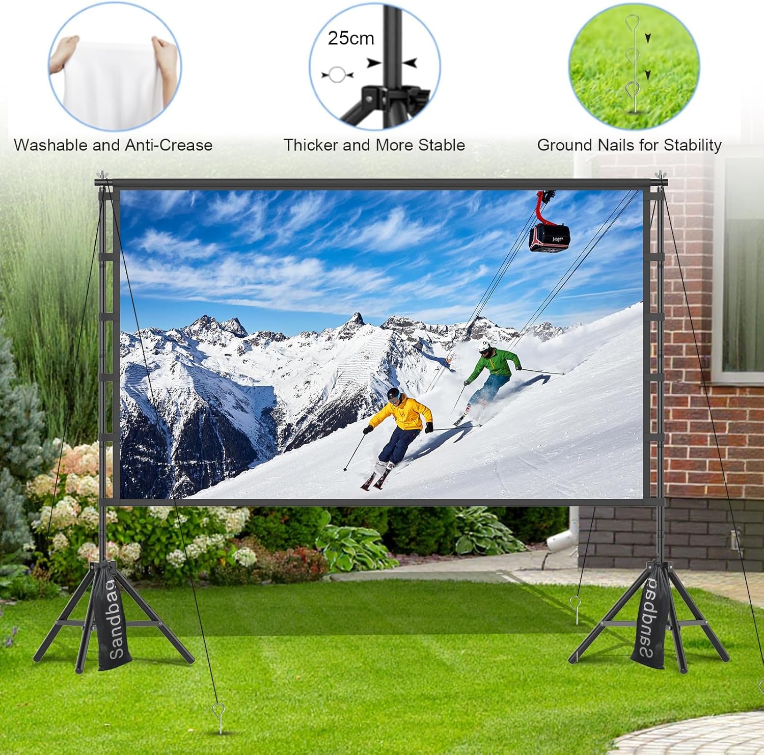 Thumbnail 5 de TOWOND 120-inch Outdoor Projector Screen with Stand (16:9 HD, Anti-Crease, Foldable)