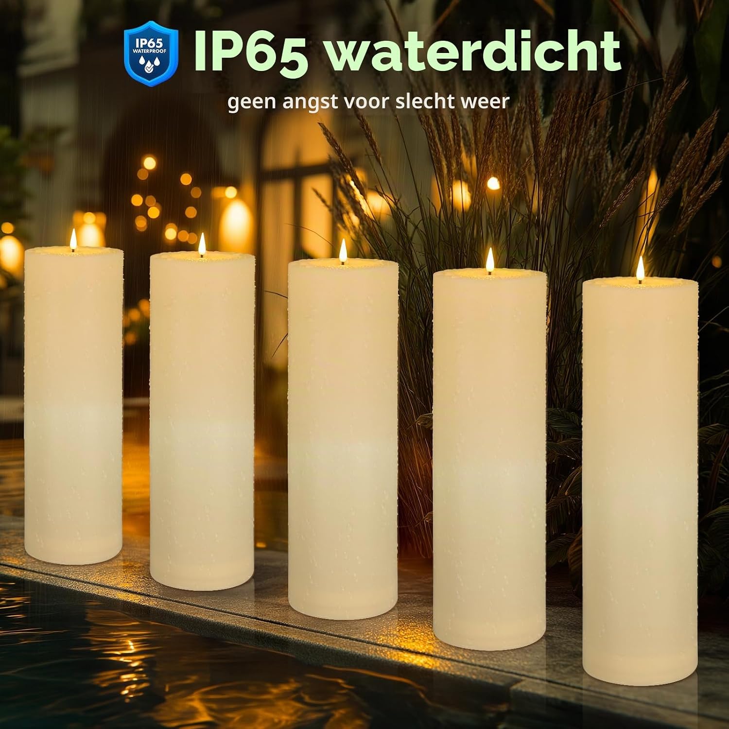 Thumbnail 1 de Kimjo D0626 set van 10 vlamloze ledkaarsen van 35 cm, IP65, ivoor