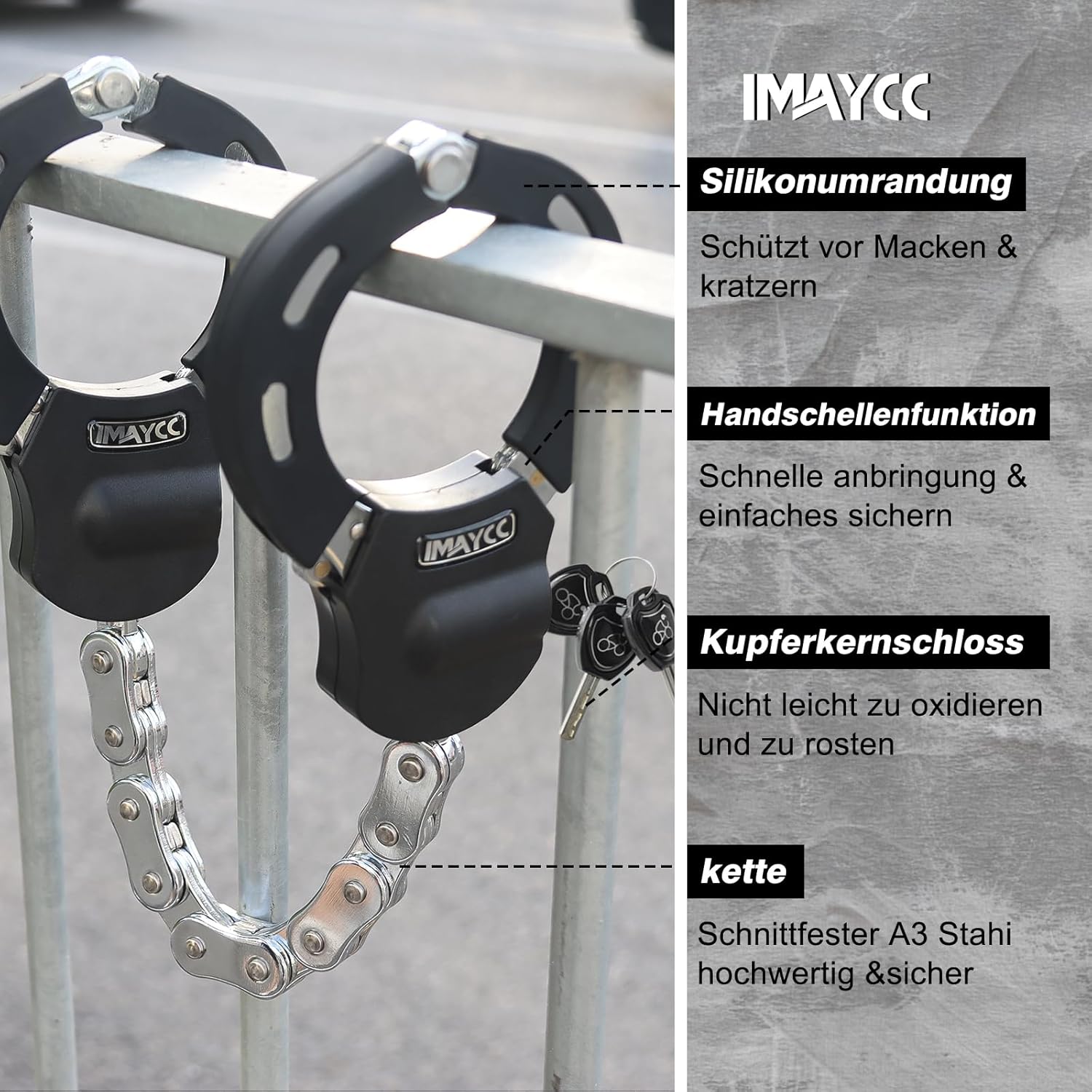 Detalle de IMAYCC E-Scooter Schloss – Schnittfestes Handschellenschloss für E-Roller und Motorräder