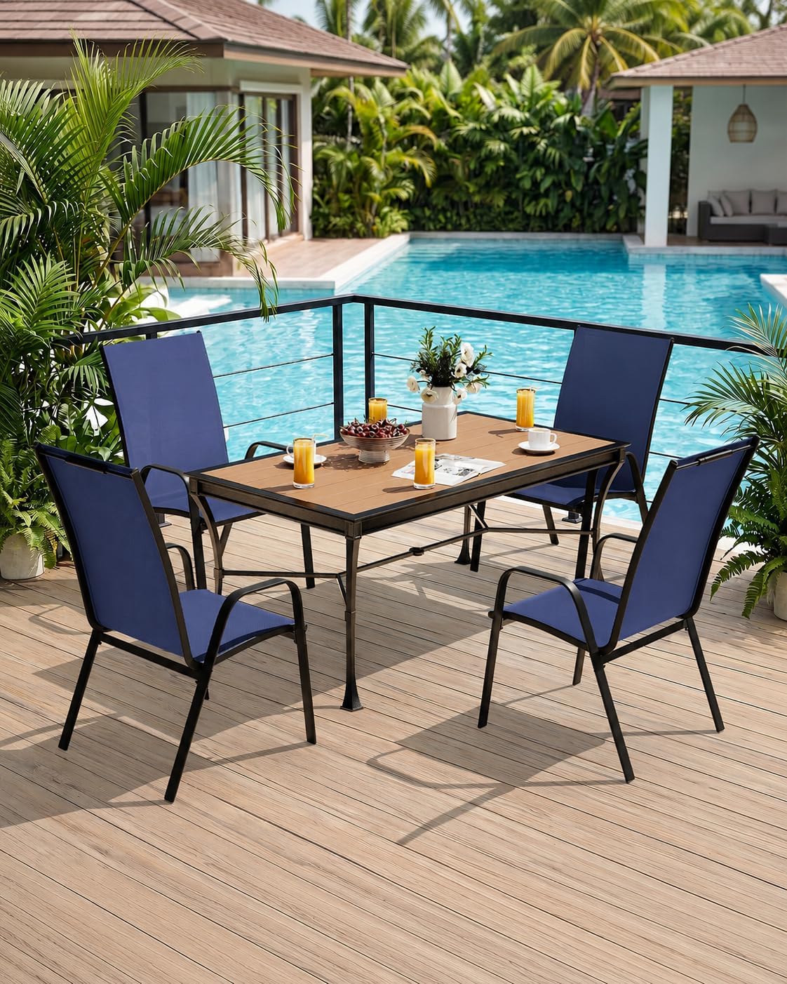 Thumbnail 1 de Outvelar Set of 4 Patio Dining Chairs, Navy Blue Textilene, Stackable, 20-Inch-Wide Seat