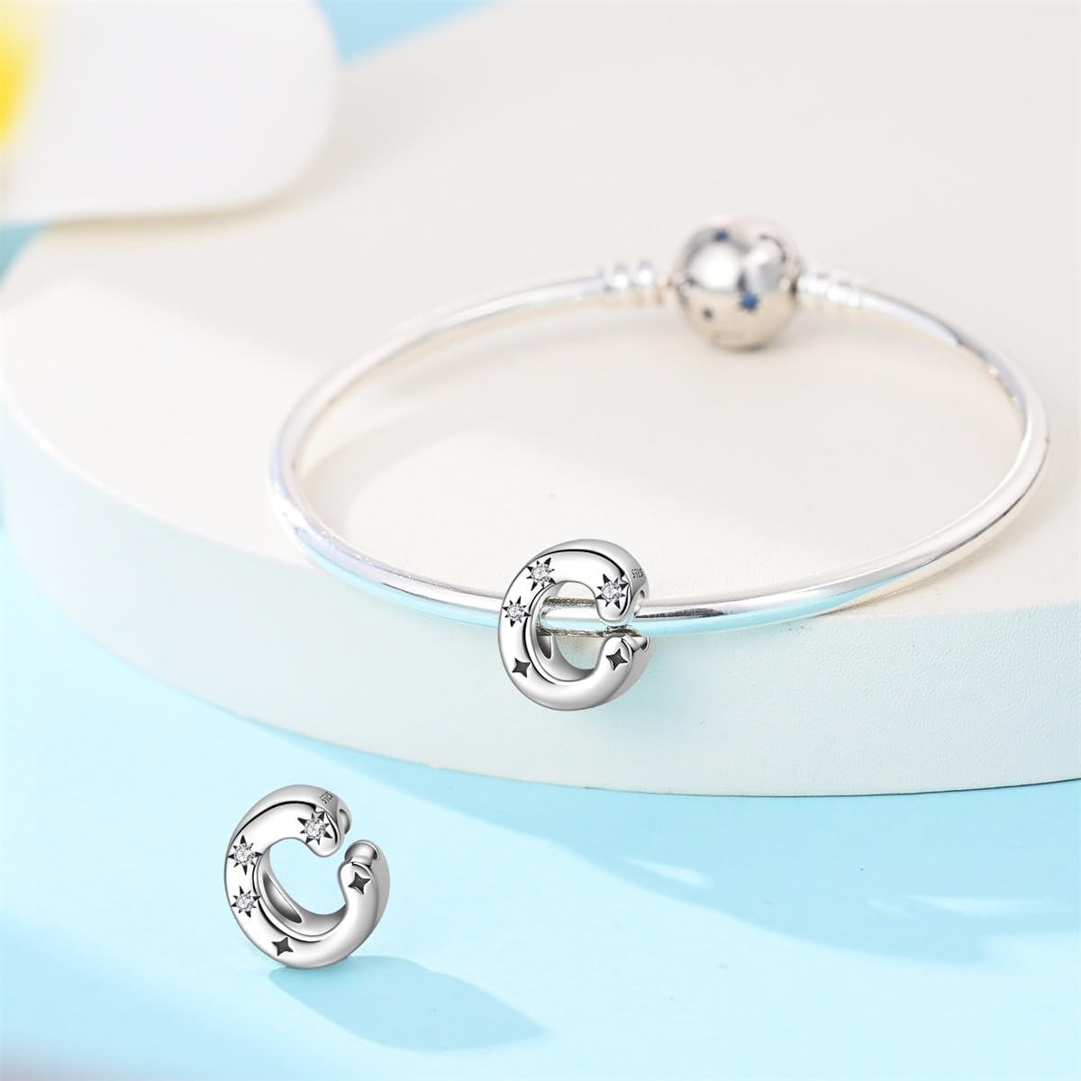 Thumbnail 3 de 925 Sterling Silber Buchstaben-Charms Anhänger für Armbänder (für Pandora-Stil), hypoallergen, mit kubischen Zirkon-Steinen