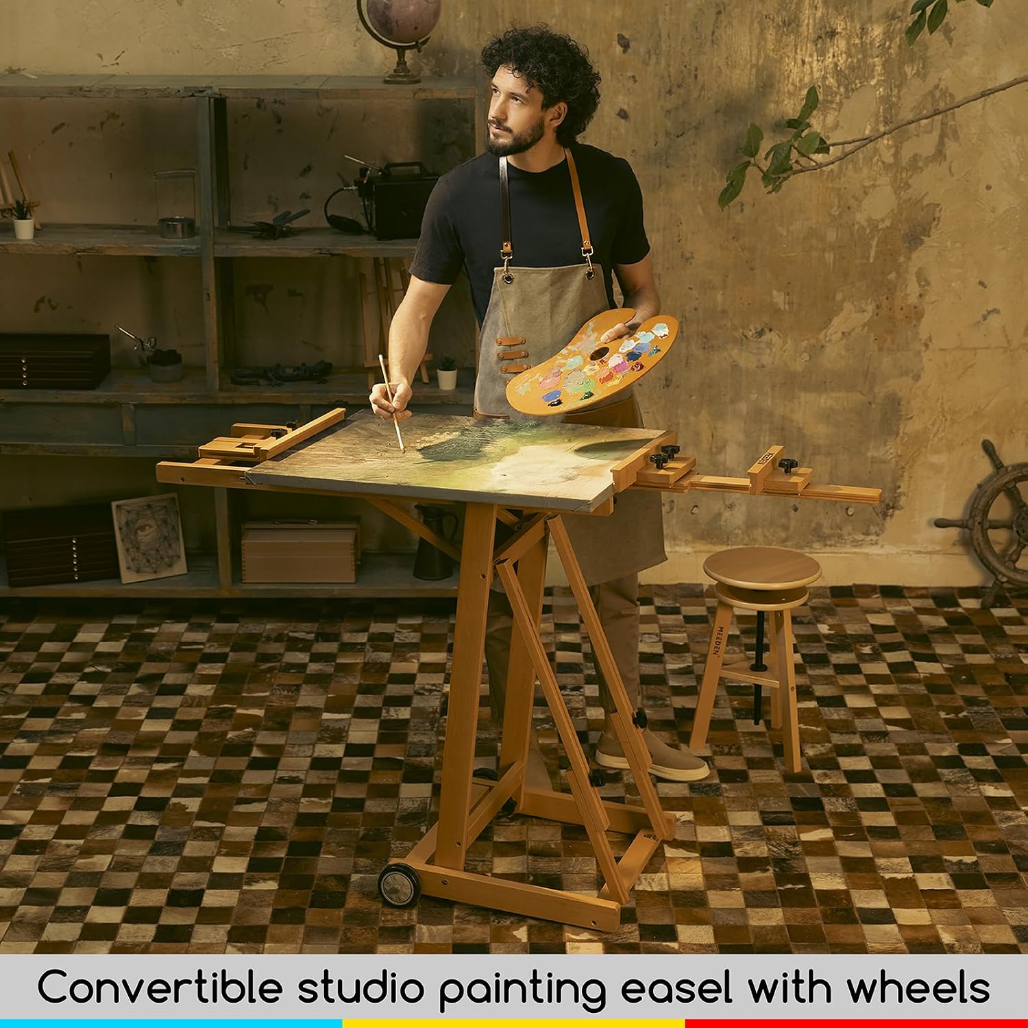 Thumbnail 5 de MEEDEN W14 H-Frame Studio Easel, Adjustable Beech Wood with Tilting Angle and Wheels