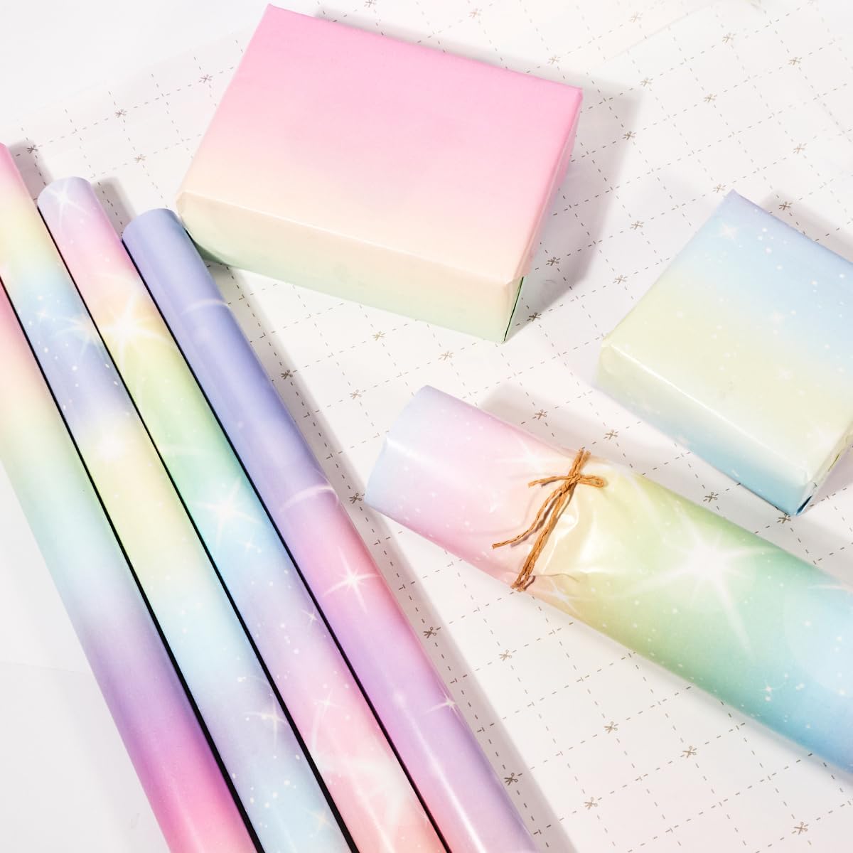 Thumbnail 2 de HBell Rainbow Wrapping Paper Roll — 4 Rolls of 43cm x 3m Pastel Rainbow Designs
