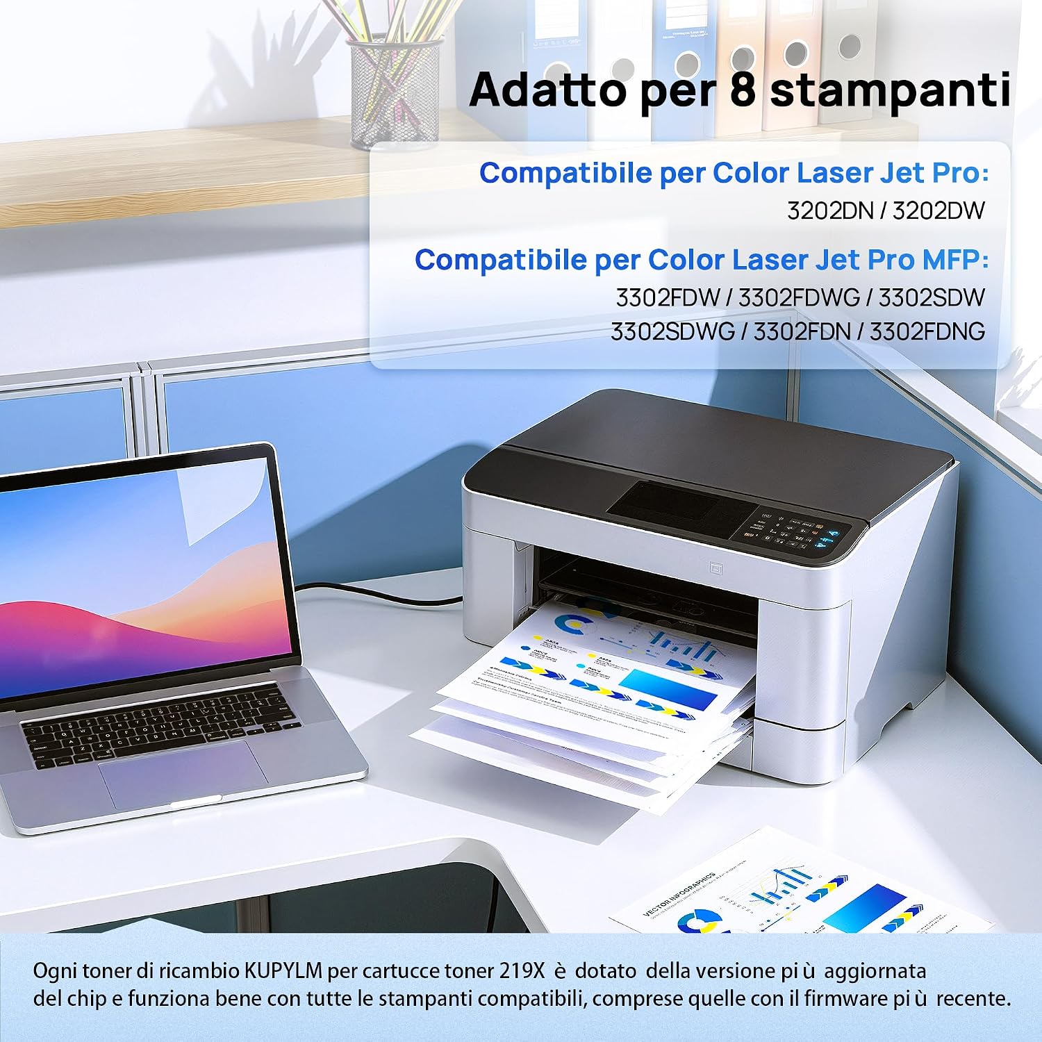 Detalle 2 de KUPYLM 219X toner compatibile con chip (219A) per HP Color LaserJet Pro: 4-pack nero, ciano, magenta e giallo