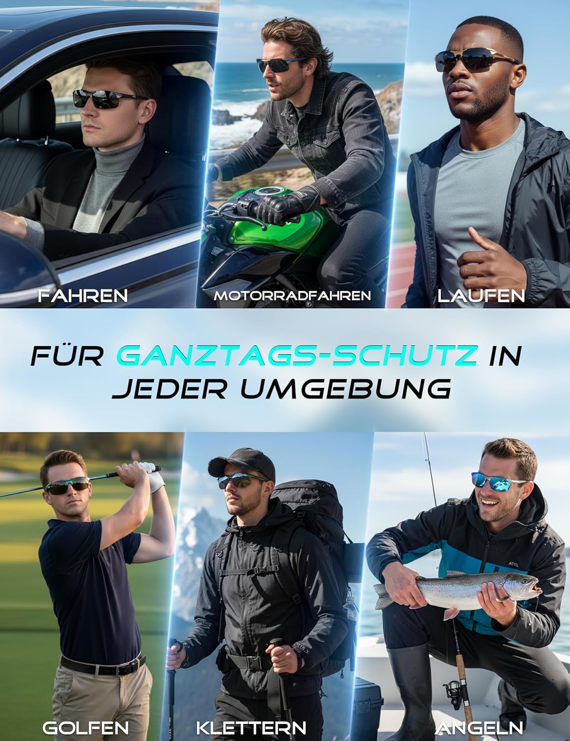 Thumbnail 2 de ATTCL Herren-Sonnenbrille sportlich polarisiert mit UV-Schutz (Wrap-Around, leichtes Al‑Mg-Gestell)