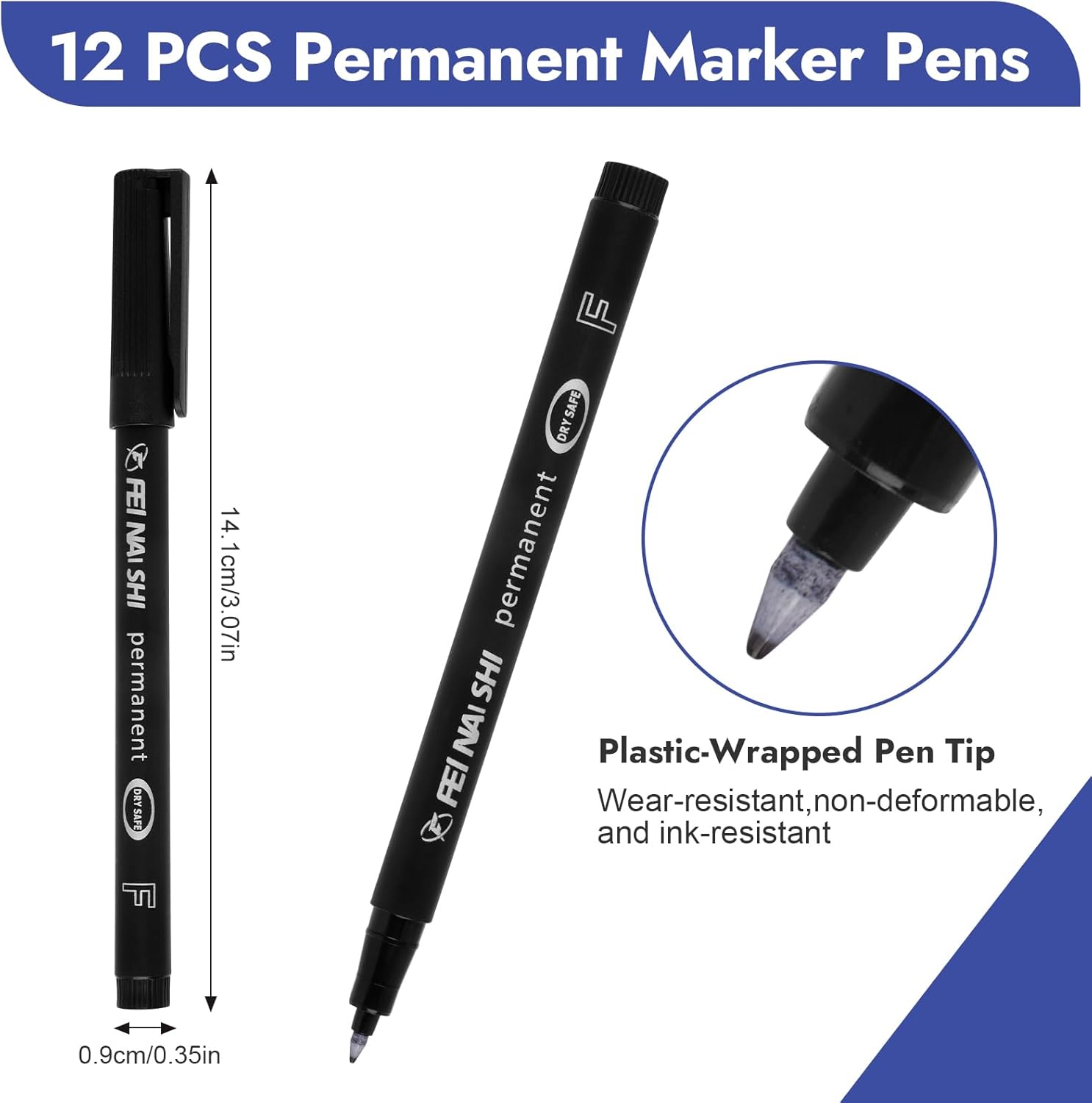 Detalle de 12 Pcs Permanent Marker Pens Black – 0.6mm Fine Tip, Waterproof & Quick-Drying Fineliner
