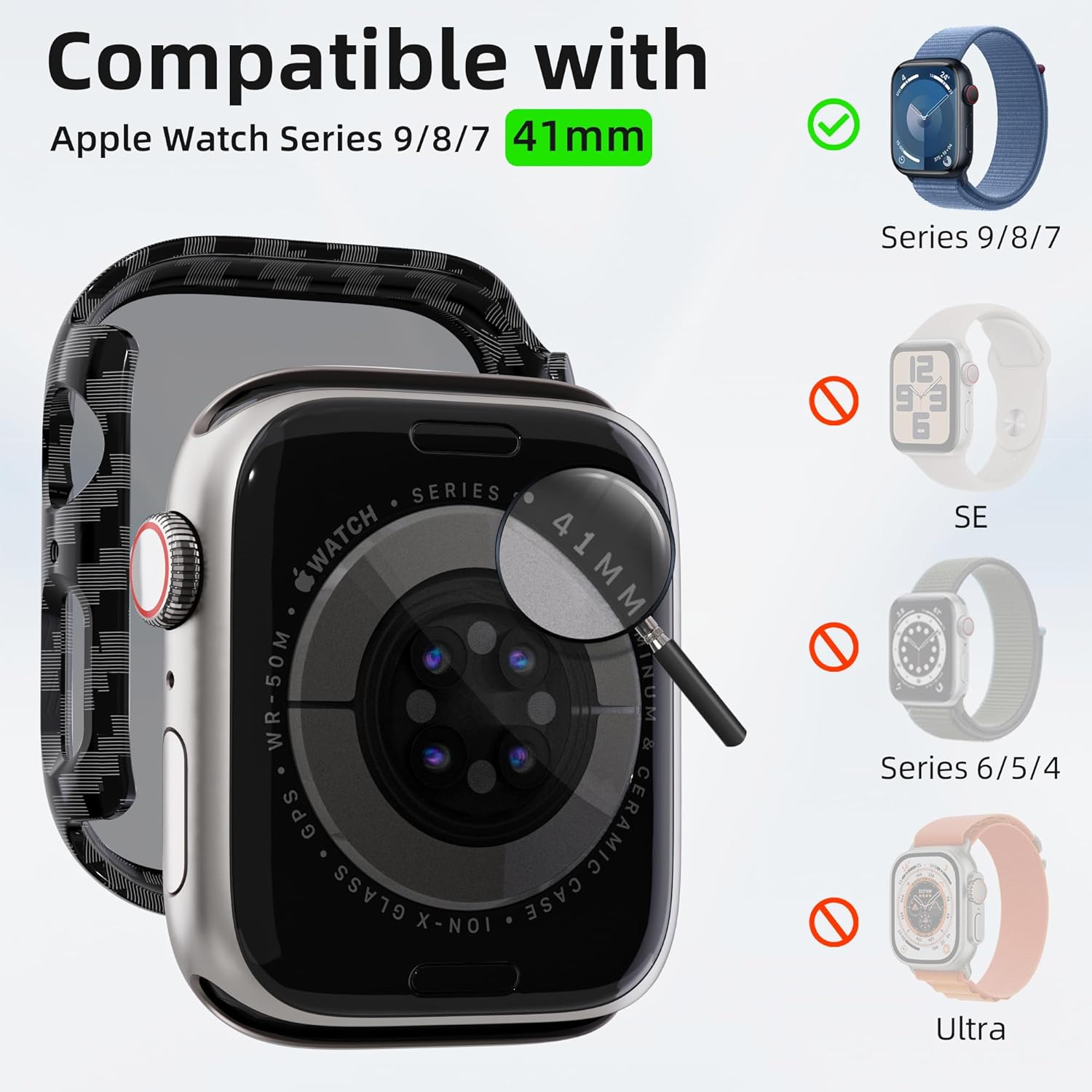 Thumbnail 2 de 2 Pack Privacy Screen Protector Case for Apple Watch 41mm (Series 9/8/7) – Anti-Peeping, 9H Tempered Glass, Carbon Fibre PC Bumper