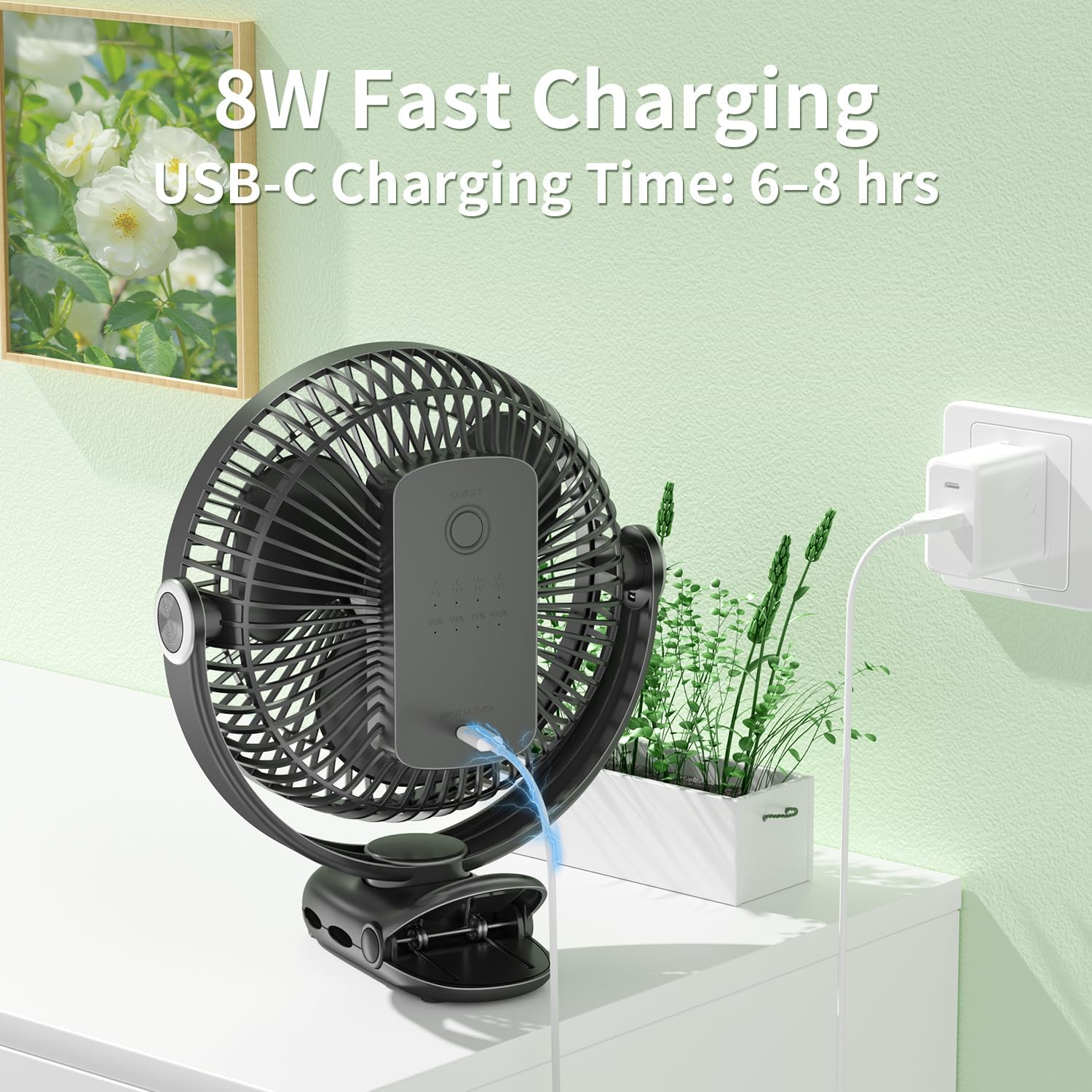 Thumbnail 3 de BIVBTP Rechargeable Portable Fan with 10000mAh Battery and Clip — 8 Inch