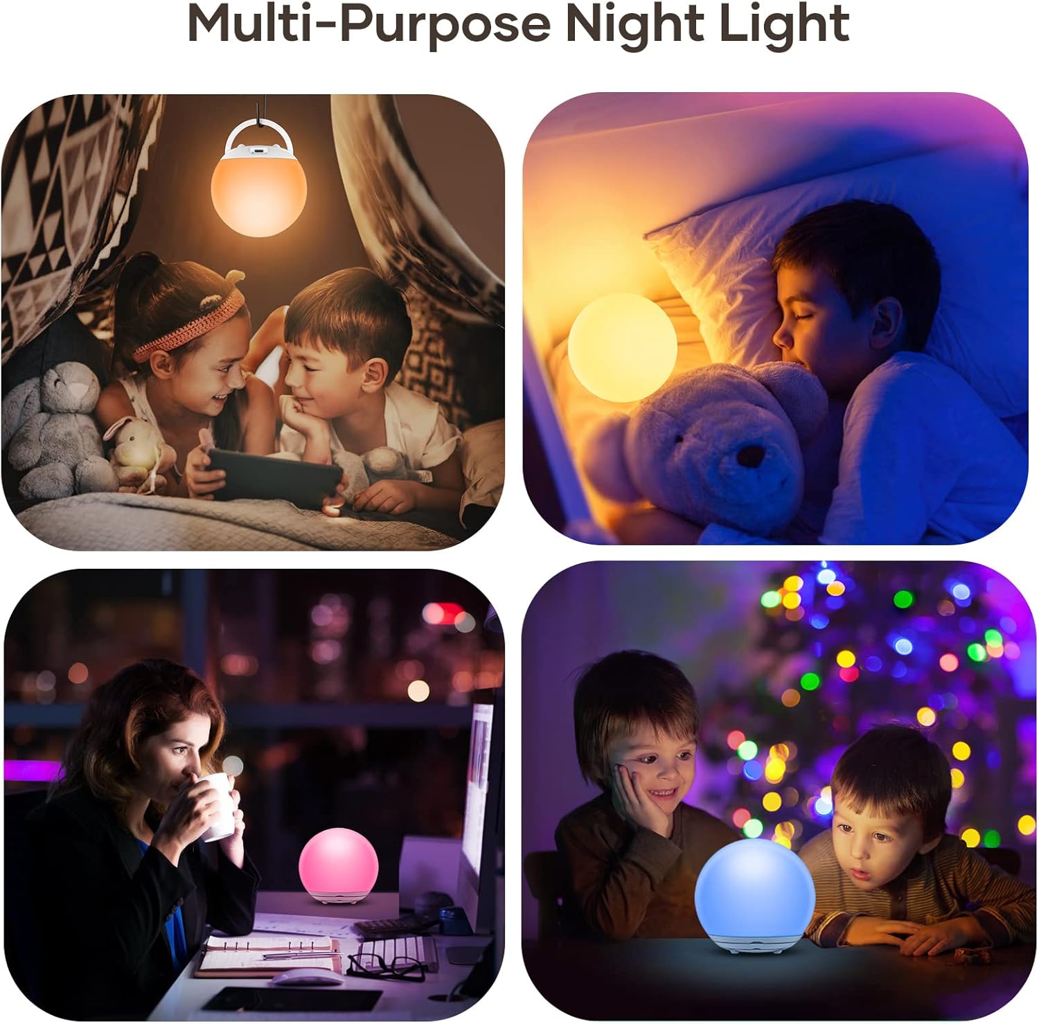Detalle 2 de LED Night Light 7‑colour USB rechargeable touch lamp 🌙