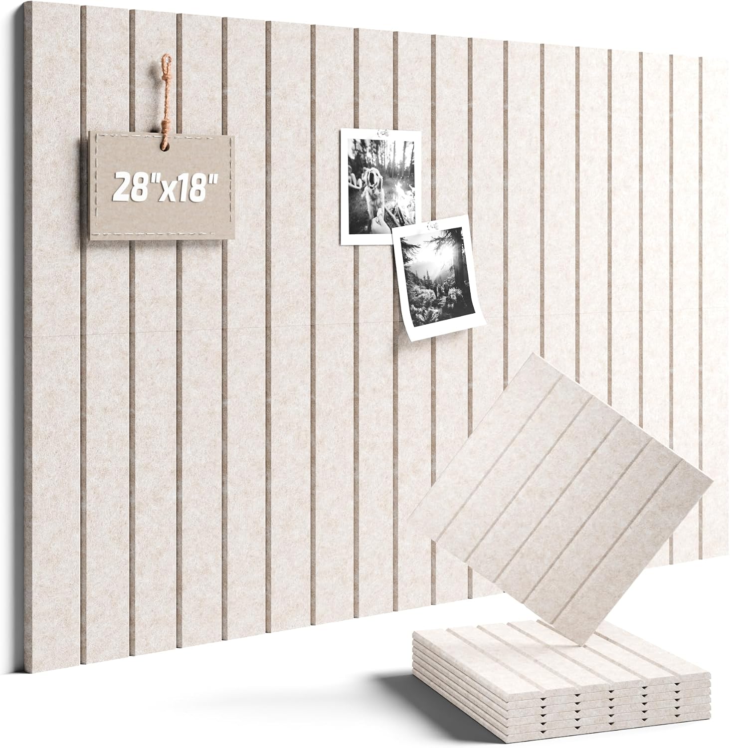 Detalle de Fluxynara Fine Stripe Felt Bulletin Board Tiles, 6-Pack, Oatmeal