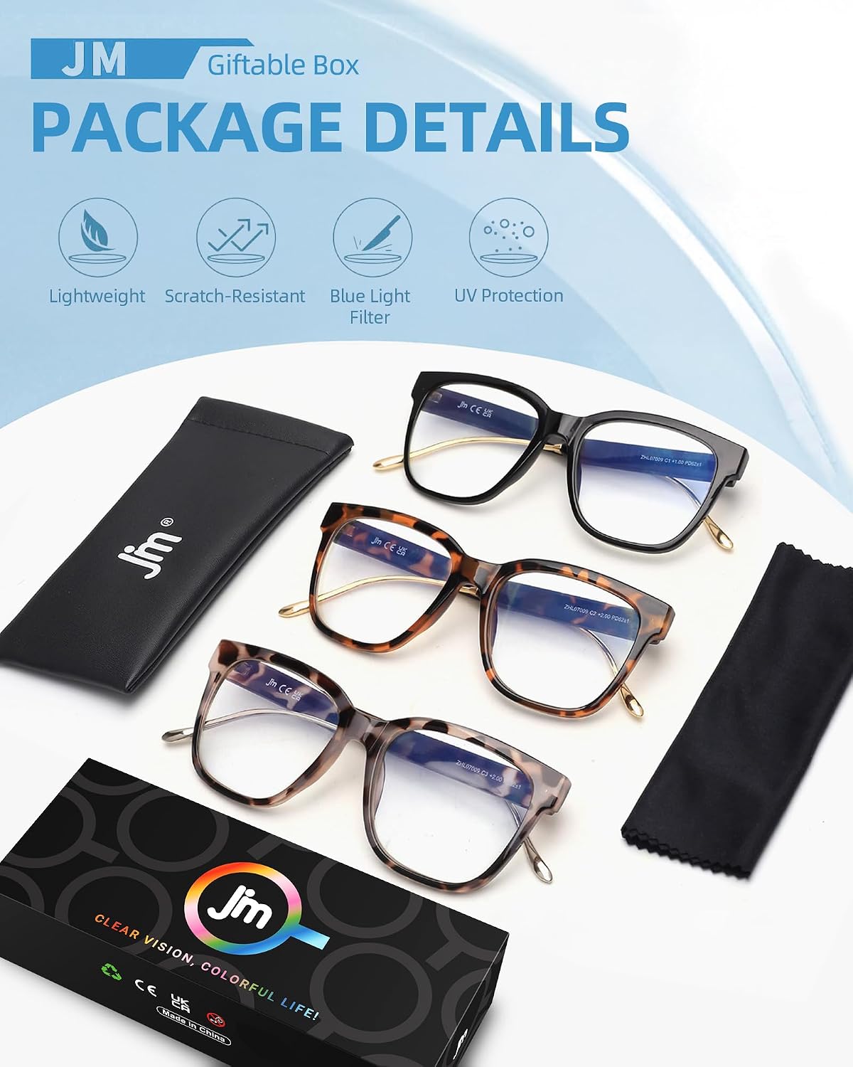 Thumbnail 6 de JM Oversized Reading Glasses Women – 3 Pack Large Square Blue Light Blocking Readers