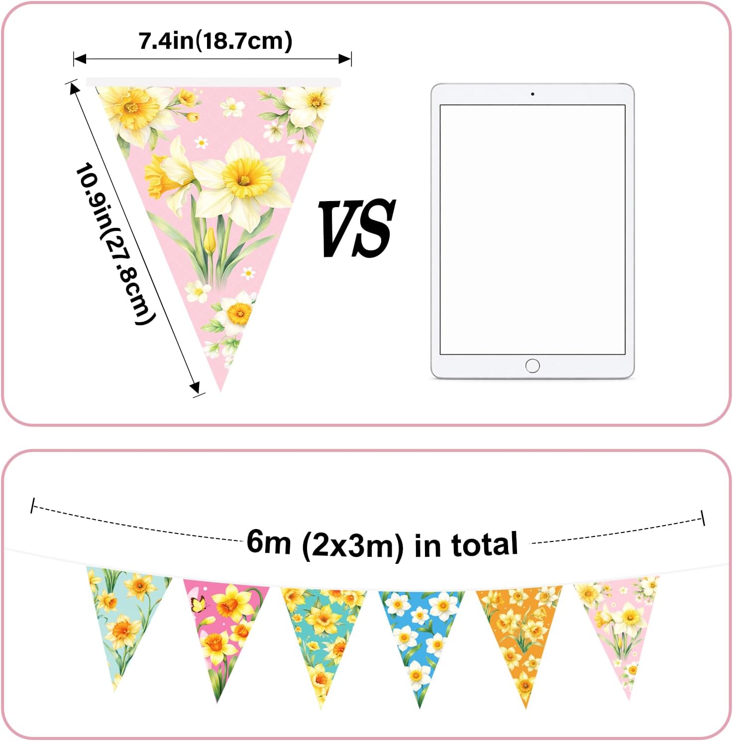 Thumbnail 1 de G2PLUS Double-sided Daffodil Theme Bunting – 24 Paper Flags on Ribbon (6m) for St David's Day & Celebrations
