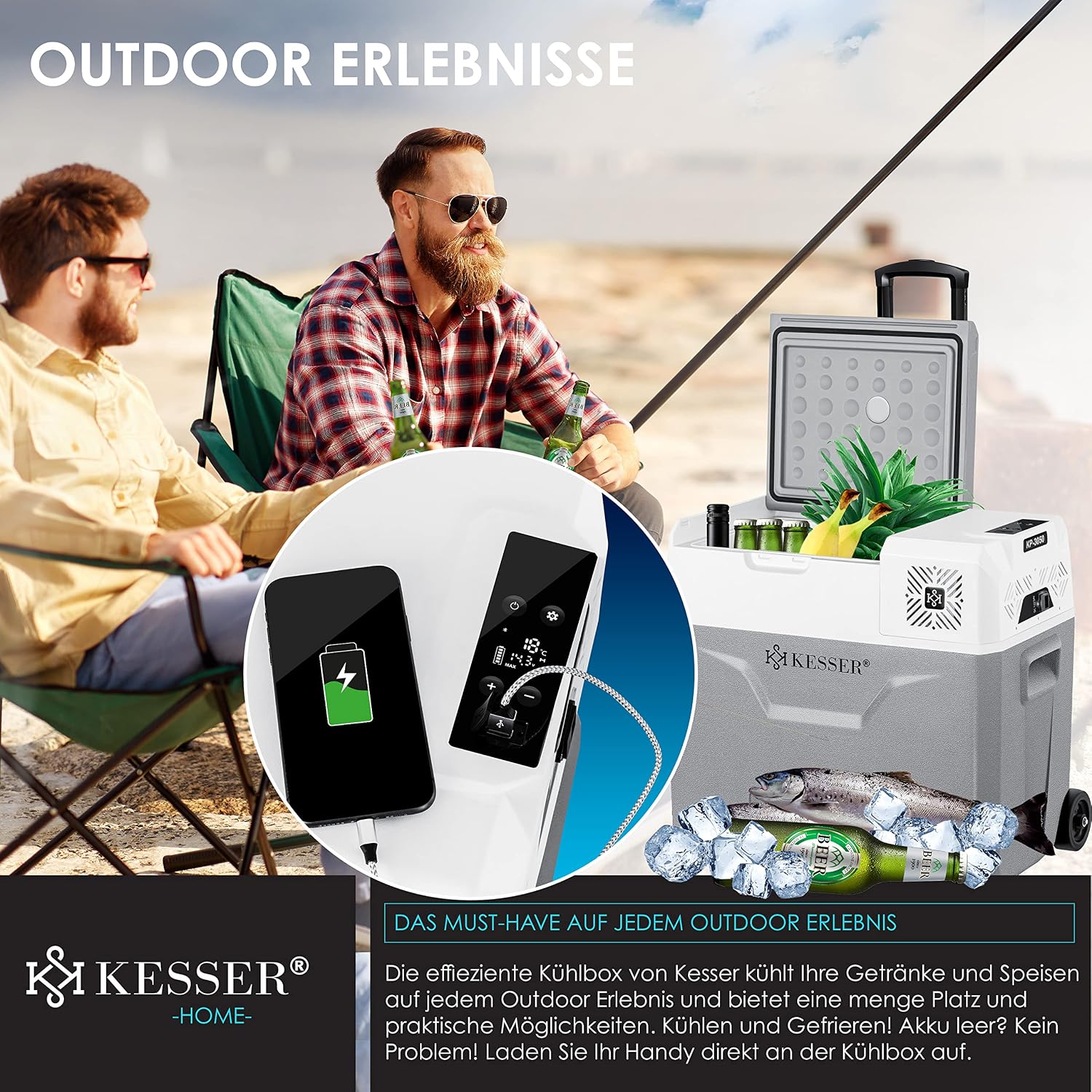 Detalle de KESSER Kompressor Kühlbox 50 L mit APP-Steuerung – mobile Kühl- und Gefrierlösung für Auto, Lkw und Boot