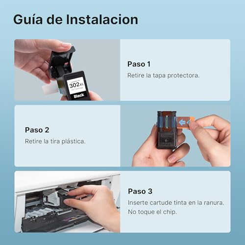 Detalle de Tiorumcs 302 XL Cartuchos para HP 302 XL Negro y Color (2-Pack) compatibles, HP Envy 4520/4524