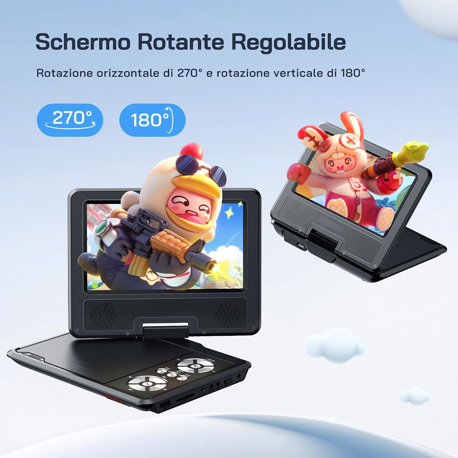 Thumbnail 1 de WOLFANG Lettore DVD portatile 9,5" per bambini con schermo girevole HD da 7,5" e batteria fino a 6 ore