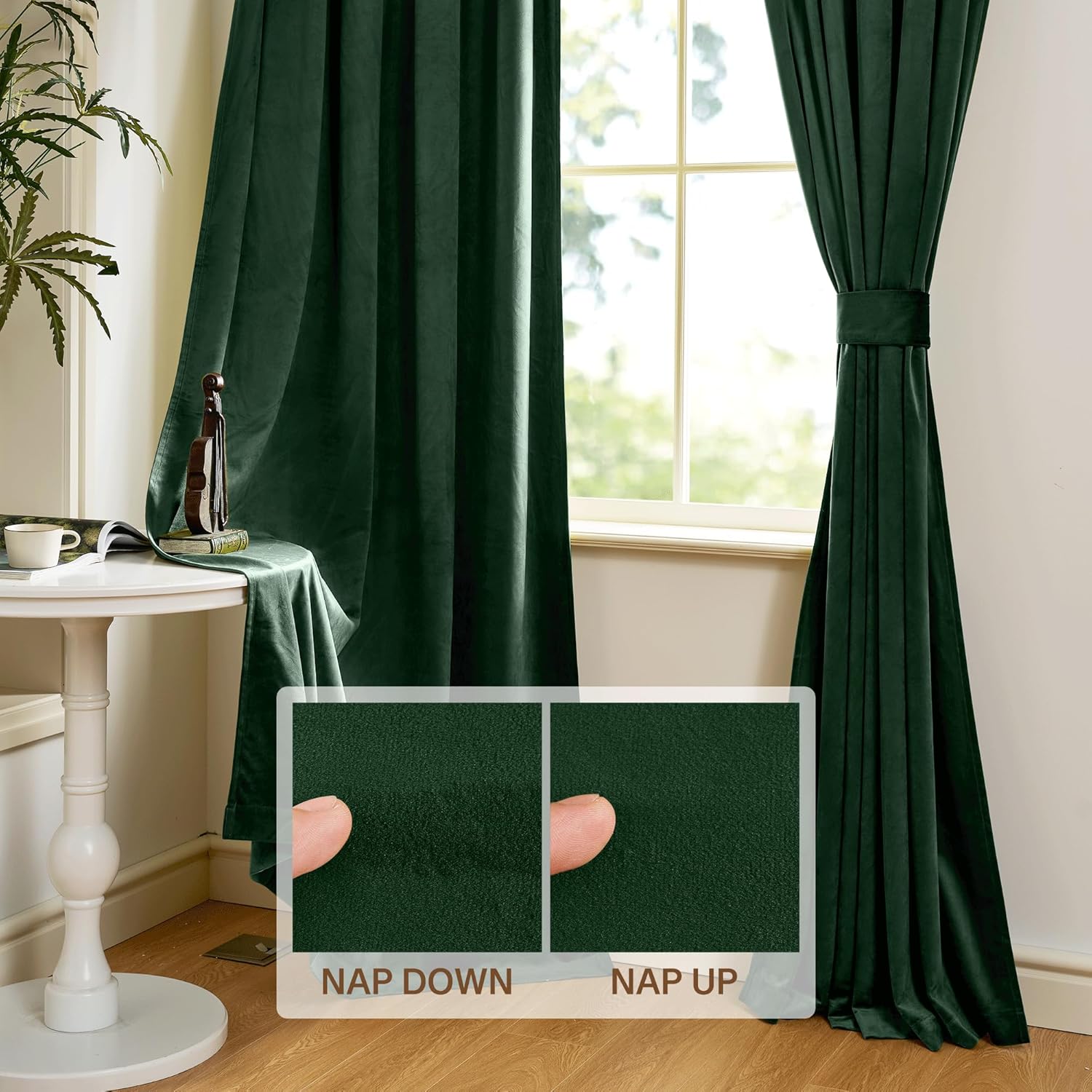 Thumbnail 3 de StangH Green Velvet Curtains: Elegant Rod Pocket Drapes with Thermal Insulation (2 Panels, Dark Green)