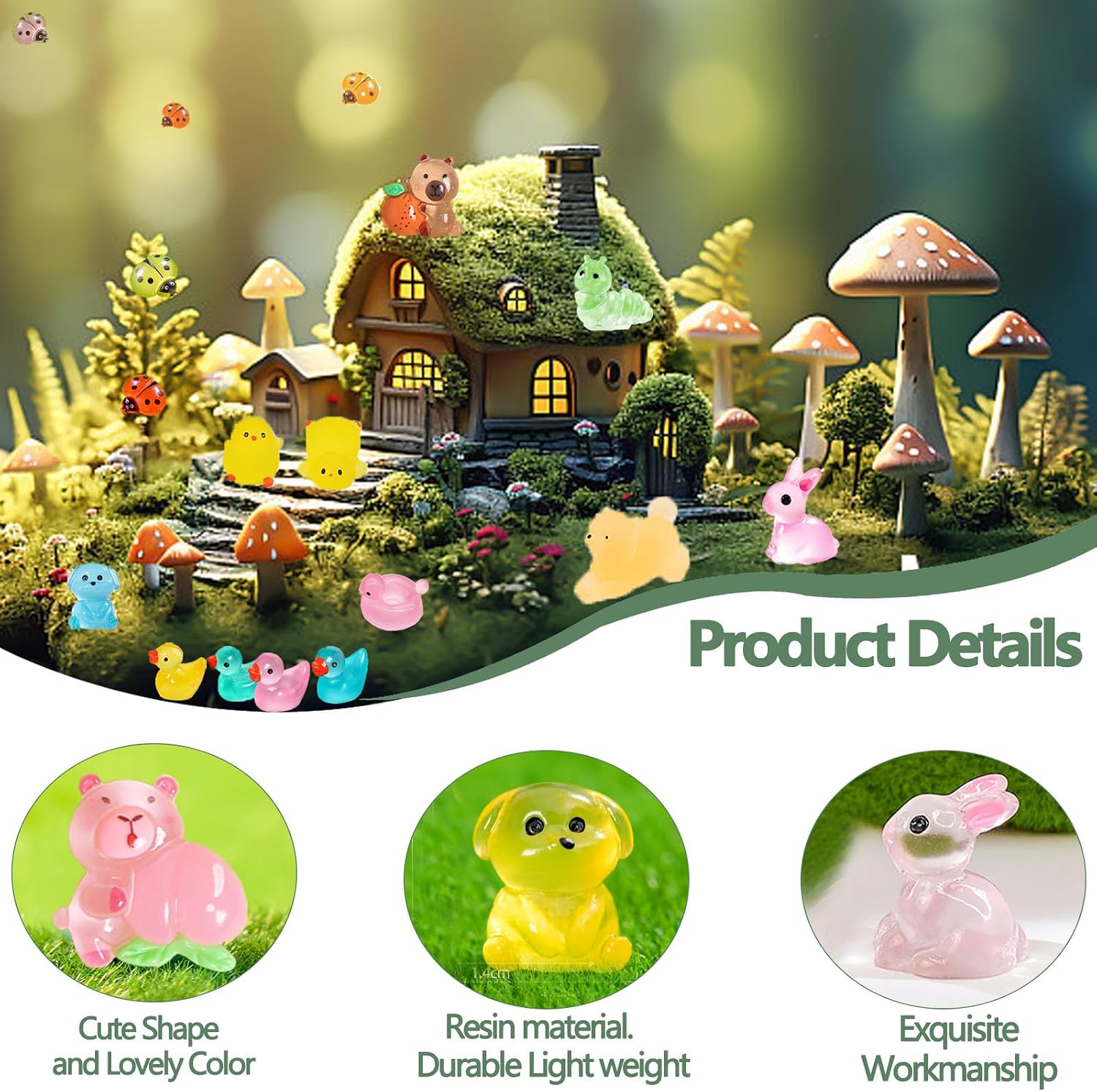 Detalle de Blynmyr 230pcs Mini Resin Animals: 77 Styles of Glow-in-the-Dark Tiny Figures for Creative Displays