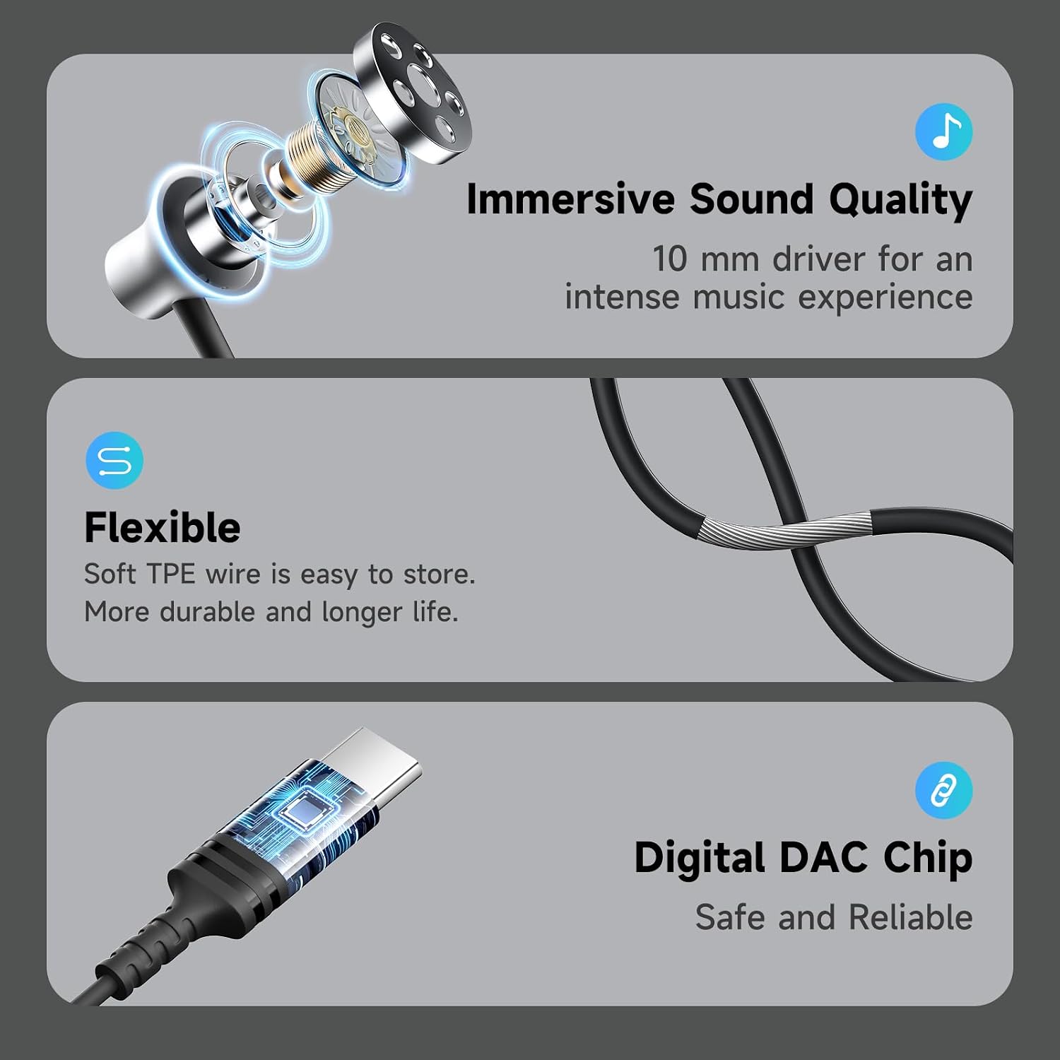 Thumbnail 4 de suohong USB‑C Kopfhörer mit Kabel (MFi) inkl. Mikrofon & Lautstärkeregler – In‑Ear für iPhone & iPad