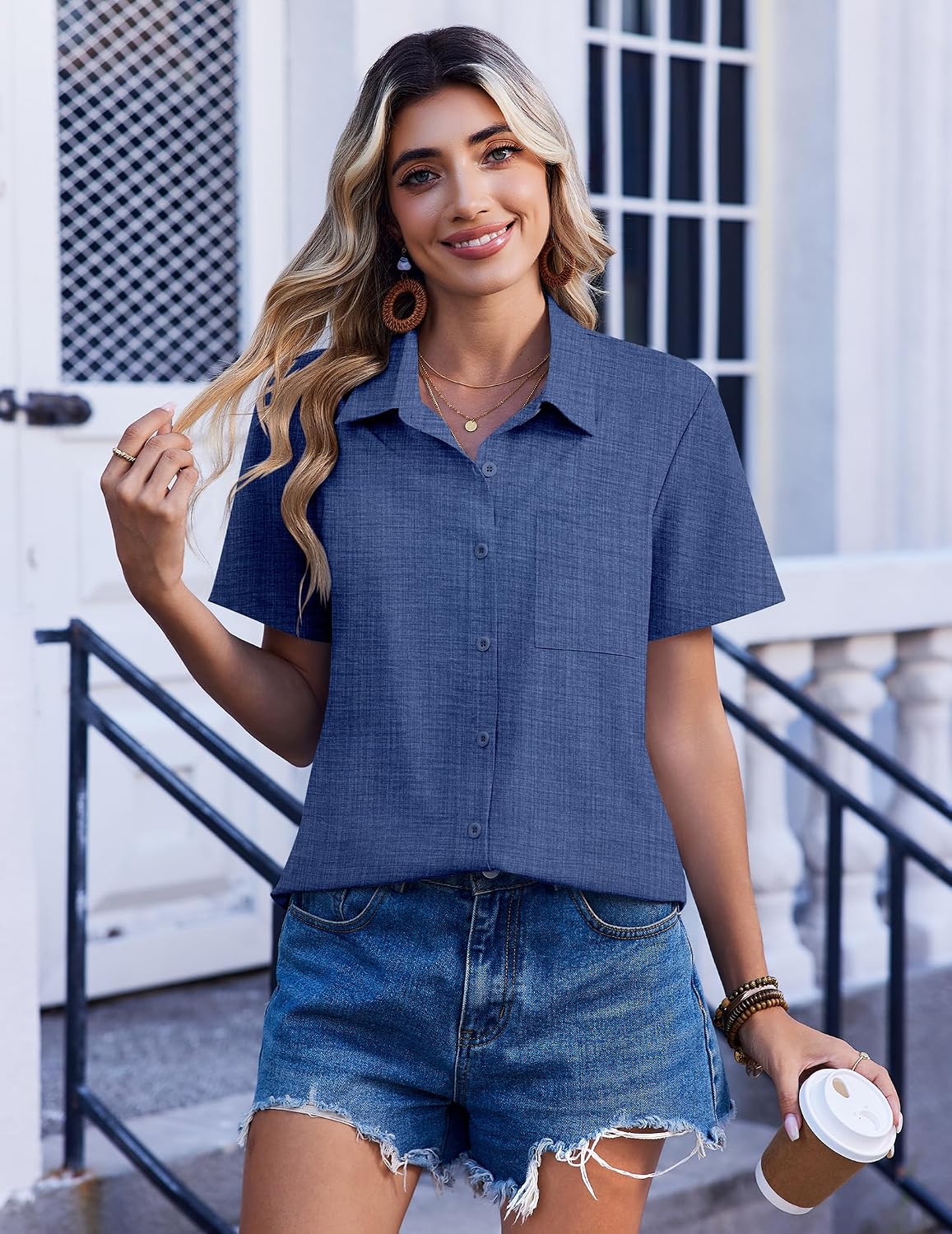 Thumbnail 2 de Zeagoo Women Short Sleeve Button Down Blouse – Casual Work Top for Summer