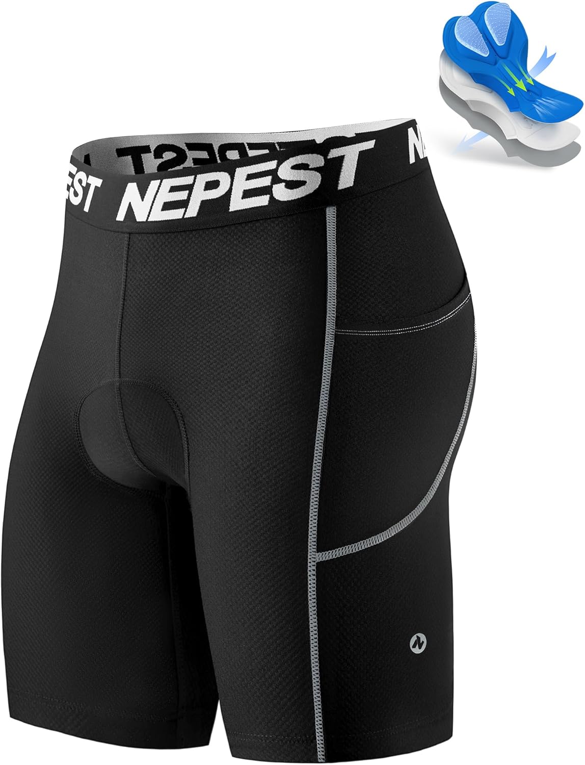 Detalle de Nepest Fahrradhose Herren 4D Gepolstert – atmungsaktiv, anti‑Rutsch Bündchen, Breiter Bund