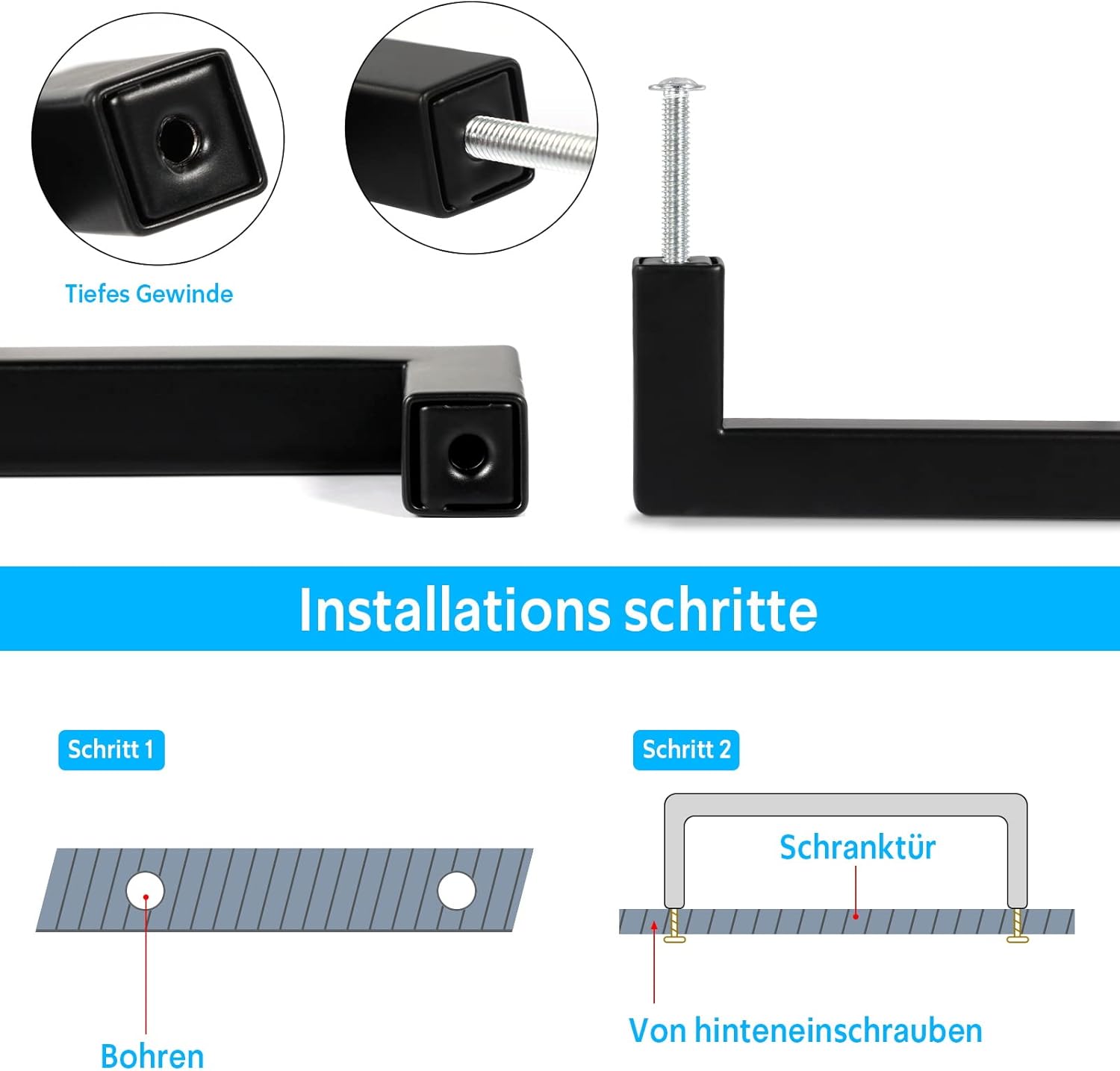 Thumbnail 2 de Baoweihua Türgriffe Küche Schwarz – 12 Stück, Lochabstand 160 mm, Gesamtlänge 170 mm
