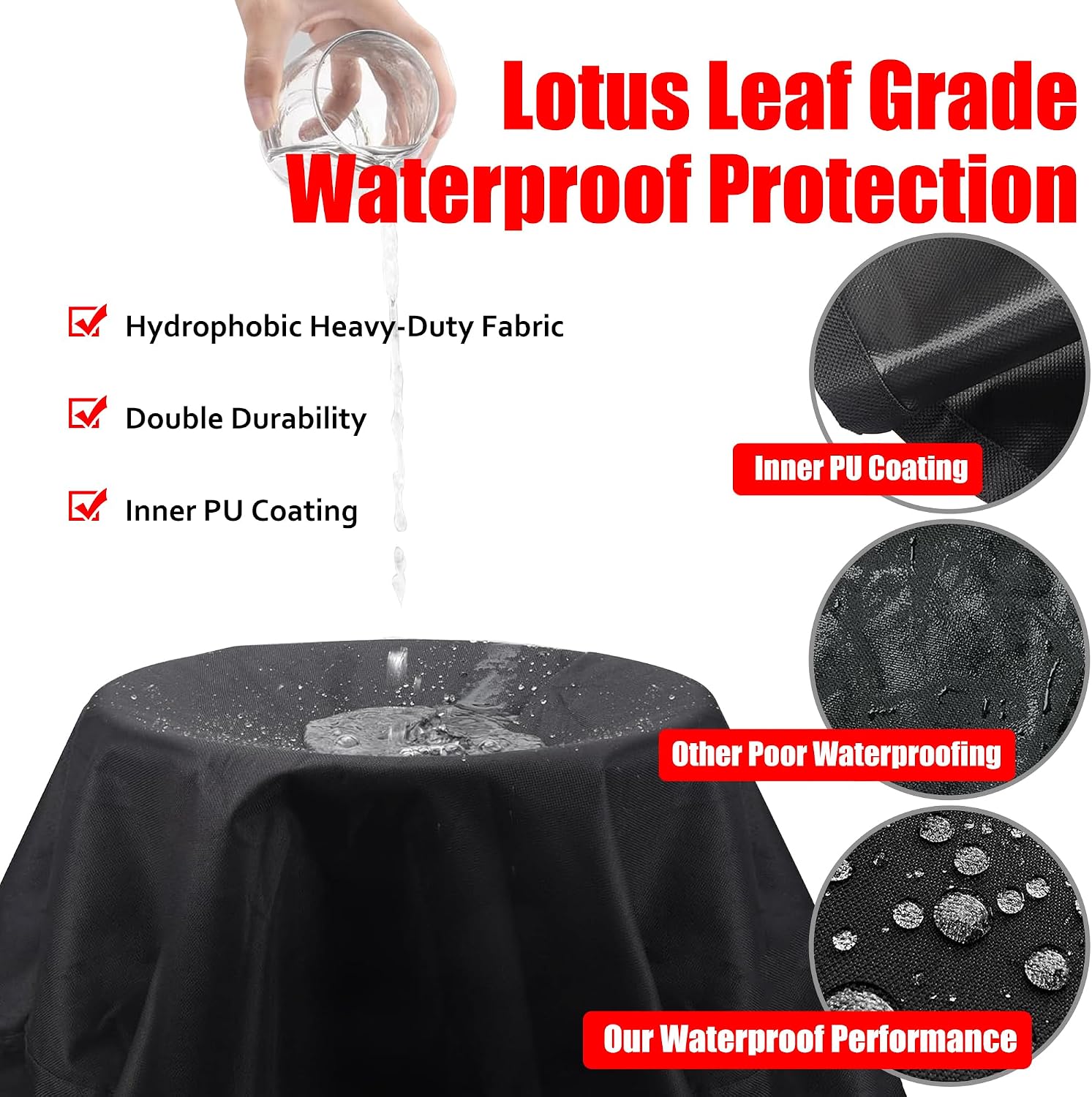 Detalle de VIBOOS B58-W-PU 58-Inch BBQ Grill Cover, Oxford Cloth, Waterproof