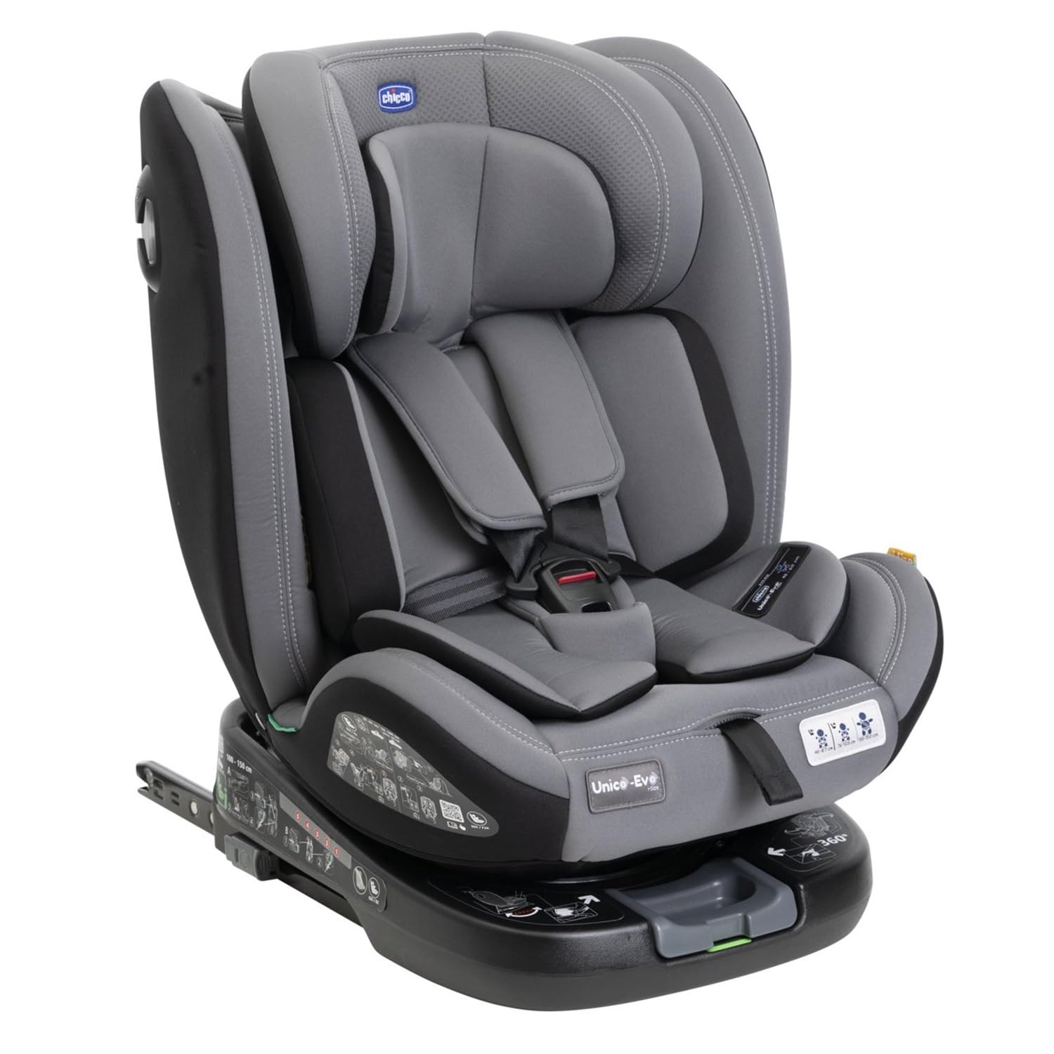 Detalle de Chicco Unico Evo I-Size 0–36 kg: 360° drehbar, 0+/1/2/3, ISOFIX