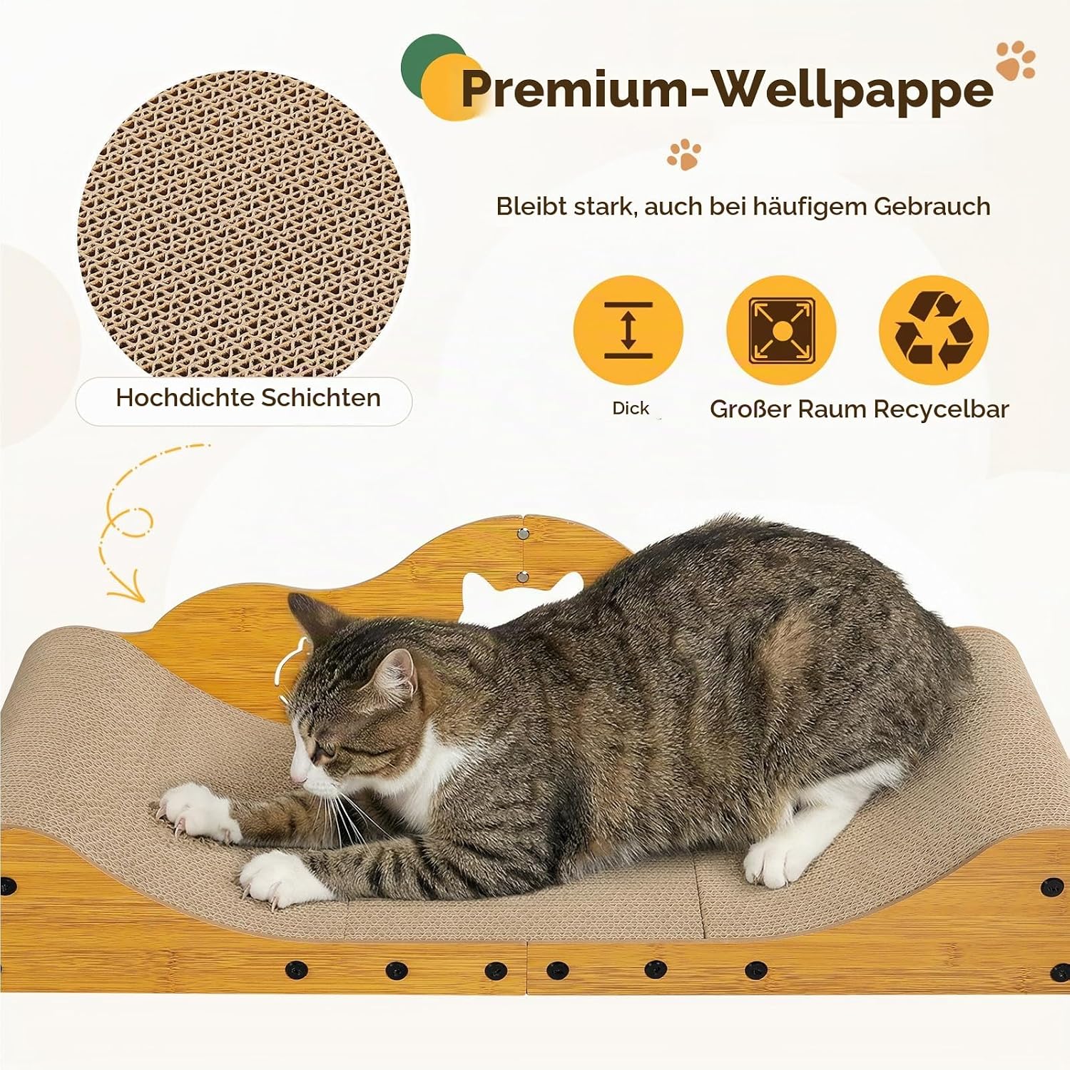 Detalle de Gimars XXL Katzen Kratzbrett 78 cm im Sofa-Design – Kratzpappe, Möbelschutz und Kuschelplatz für große Katzen